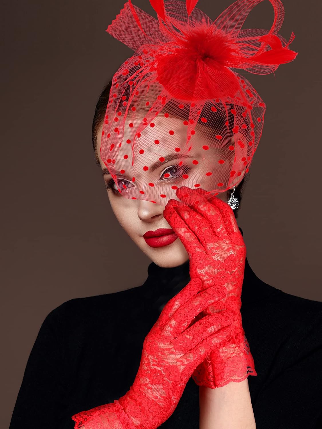 50s Fascinators for Women Funeral Veil Tea Party Hat and Gloves Pillbox Cocktail Hat