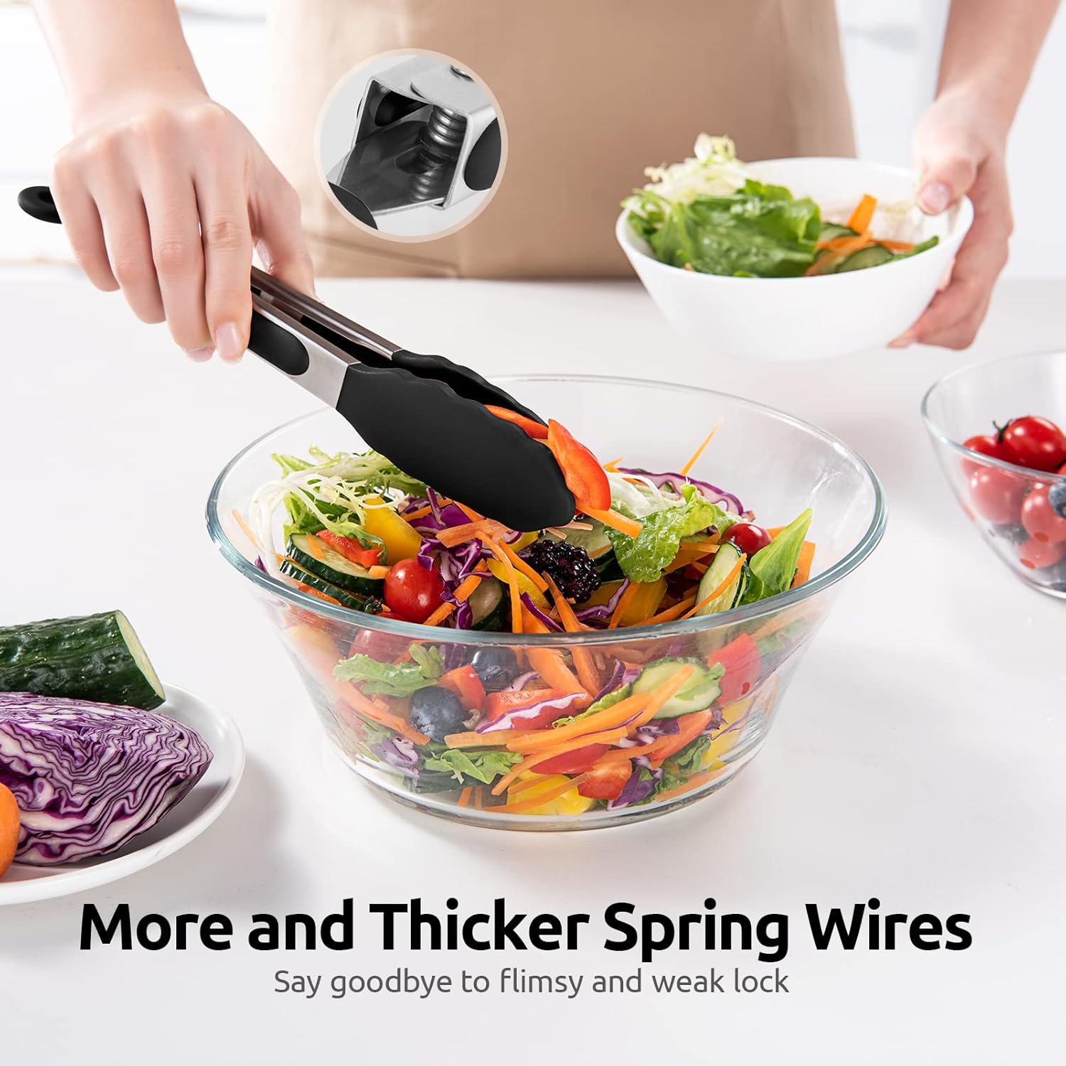 600ºF Heat Resistant Kitchen Tongs: 9 inch Silicone Cooking Tong with Firm Sealed Non Stick Rubber Tips & Silicon Coated 18/8 Stainless Steel Handle & Smooth Locking for Serving Salad Black