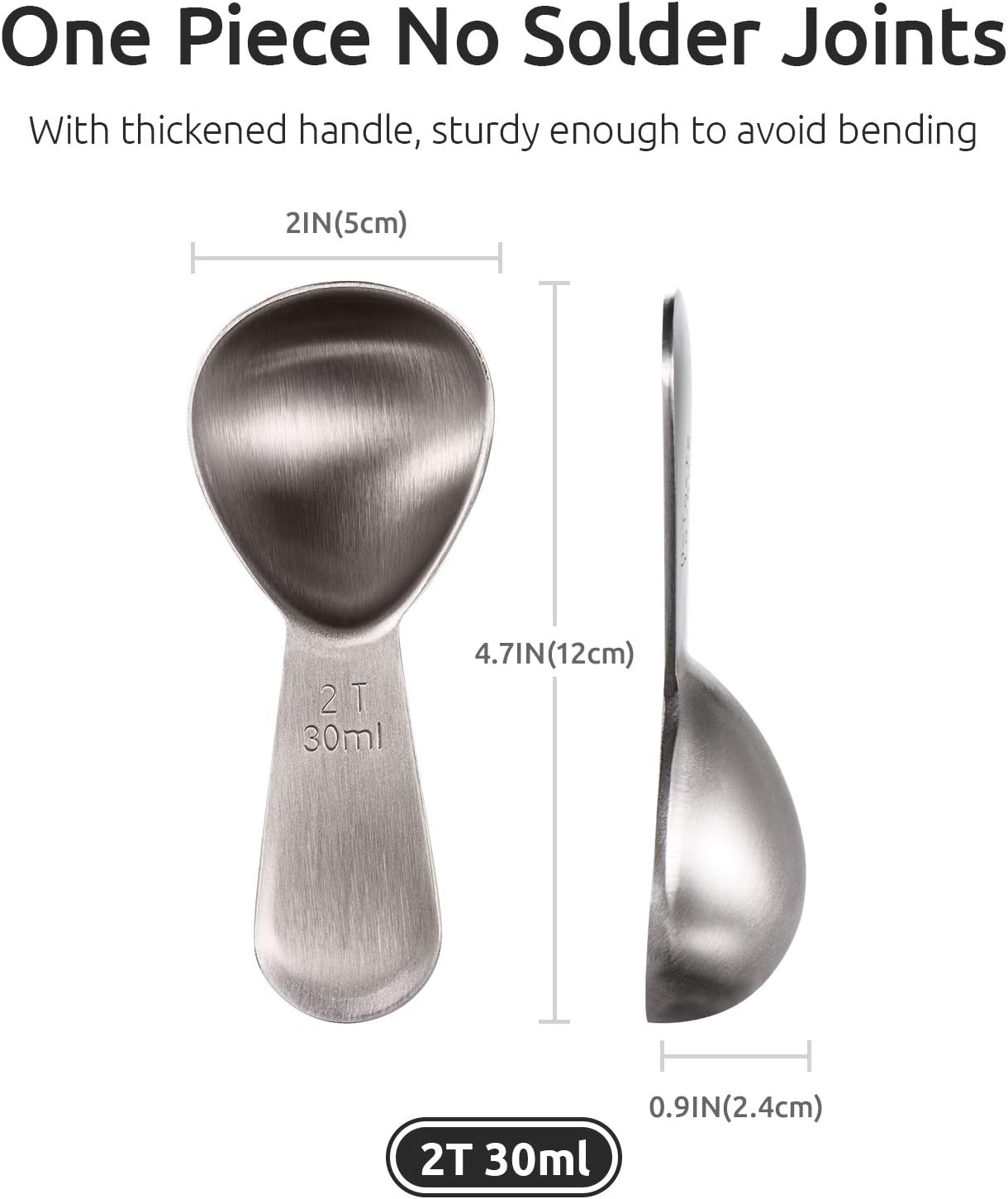 Coffee Scoop: 18/8 Stainless Steel Measuring Coffee Scoop 2 tablespoon, Short Handled Measure Scooper for Ground Coffee, Bean in Canister Silver, 2Tbsp/30ml