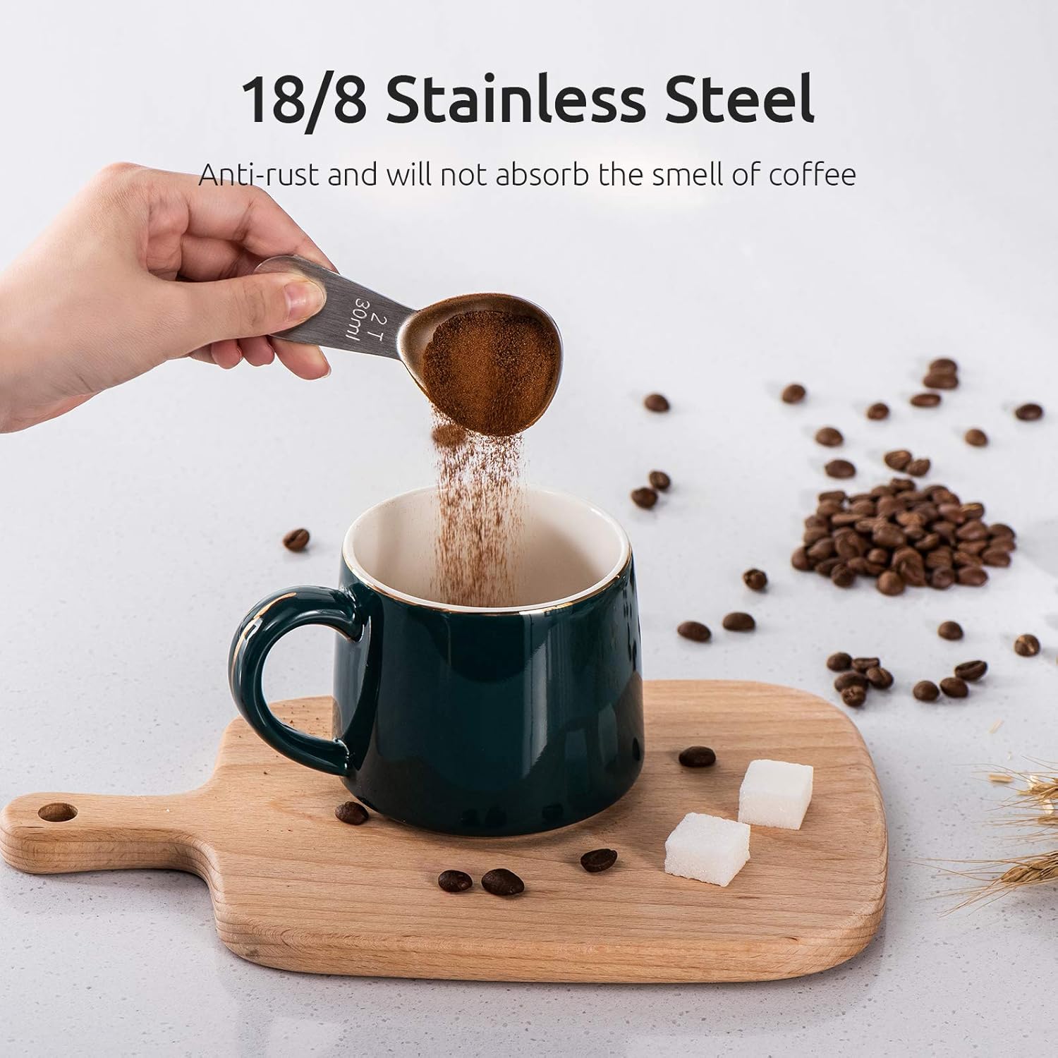 Coffee Scoop: 18/8 Stainless Steel Measuring Coffee Scoop 2 tablespoon, Short Handled Measure Scooper for Ground Coffee, Bean in Canister Silver, 2Tbsp/30ml