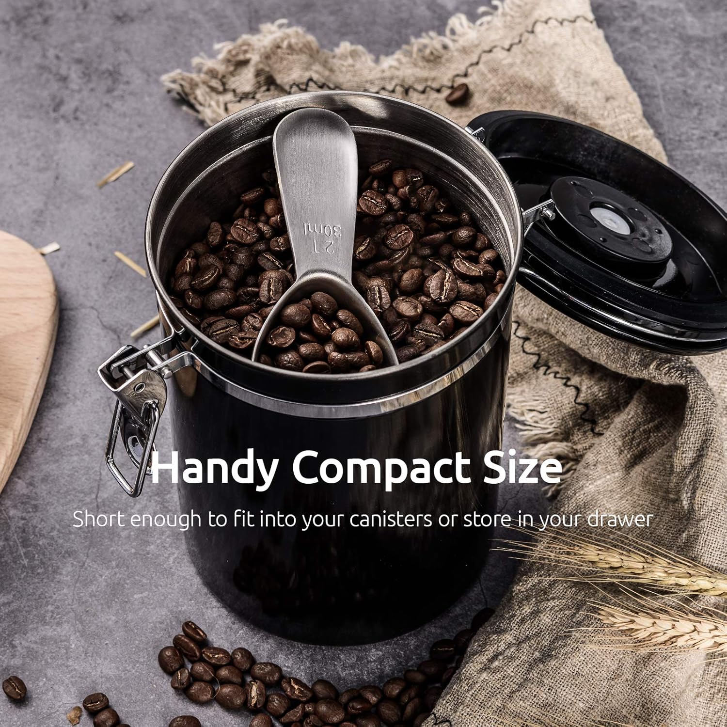 Coffee Scoop: 18/8 Stainless Steel Measuring Coffee Scoop 2 tablespoon, Short Handled Measure Scooper for Ground Coffee, Bean in Canister Silver, 2Tbsp/30ml