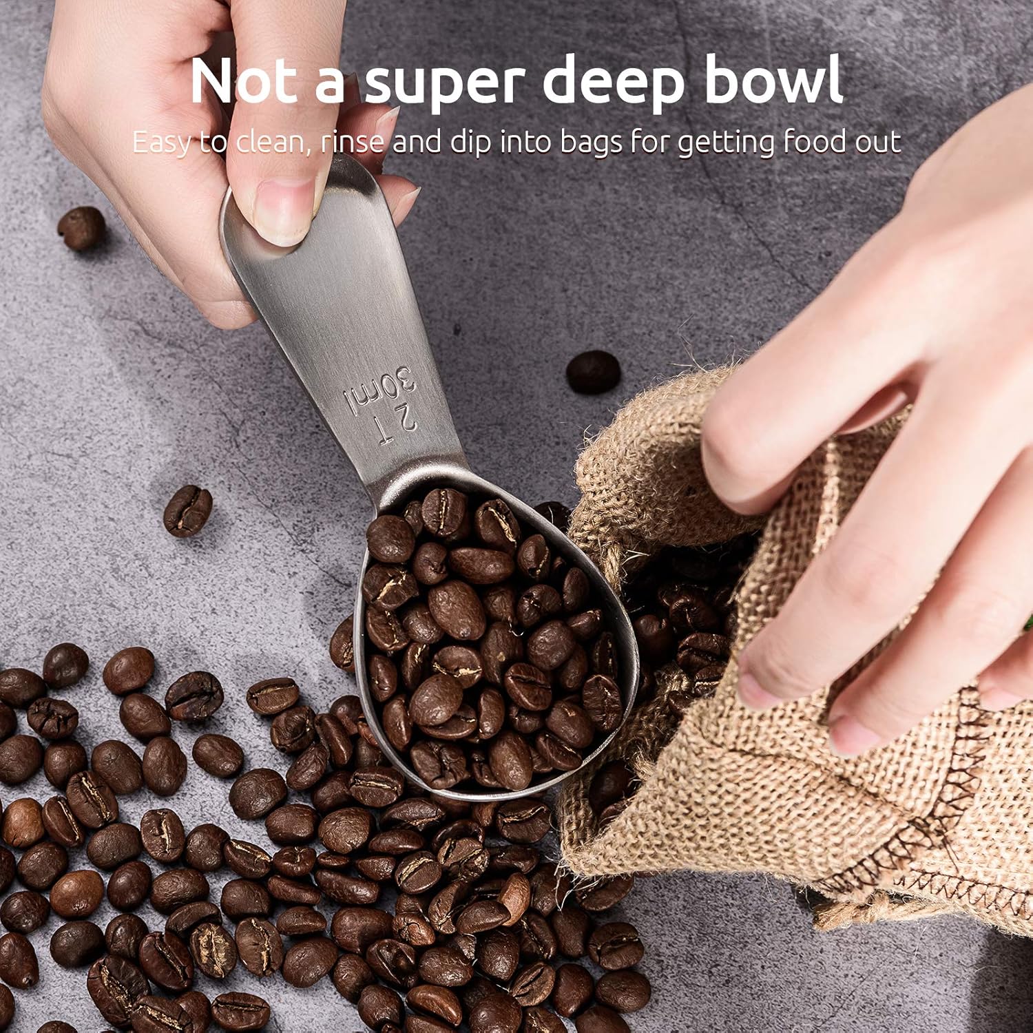 Coffee Scoop: 18/8 Stainless Steel Measuring Coffee Scoop 2 tablespoon, Short Handled Measure Scooper for Ground Coffee, Bean in Canister Silver, 2Tbsp/30ml
