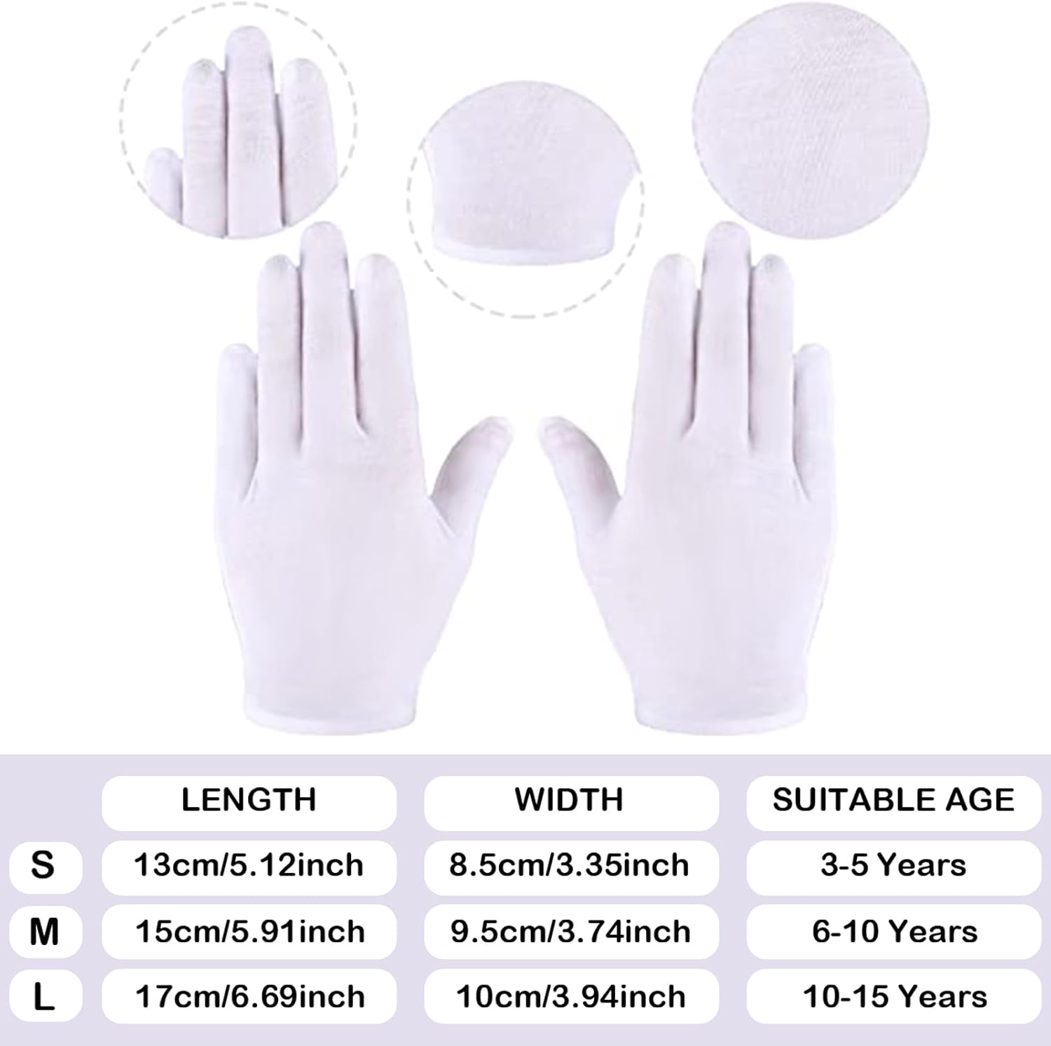 20 Pairs White Gloves Kids Cosplay Costume Cotton Girls Boys Wrist Formal for Halloween Party