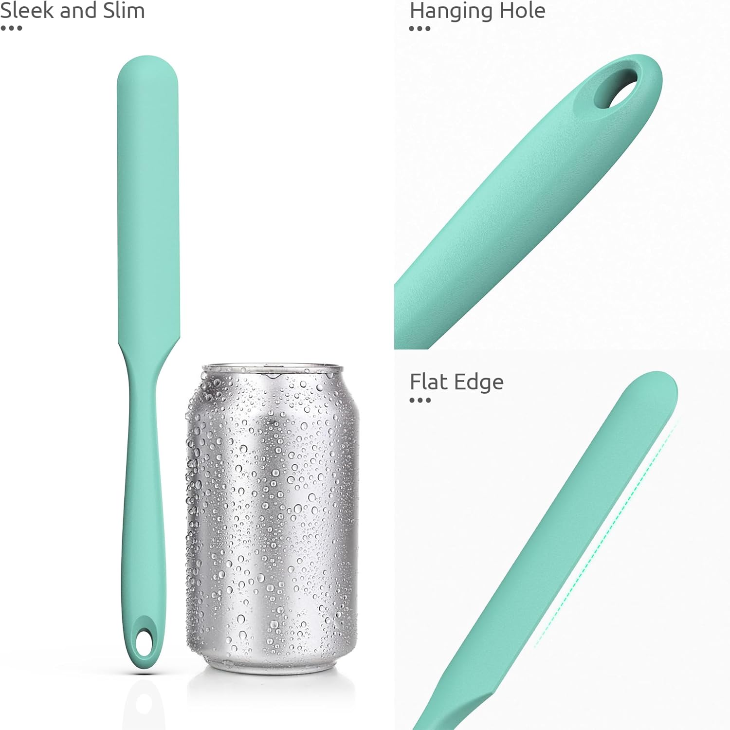 Skinny Silicone Jar Spatula: 600ºF Heat-Resistant Food-Grade 10in Long Narrow Sourdough Stirring Stick, Seamless Flexible Peanut Butter Spreader for Scraping Icing Bread Cream, Jam Aqua Sky