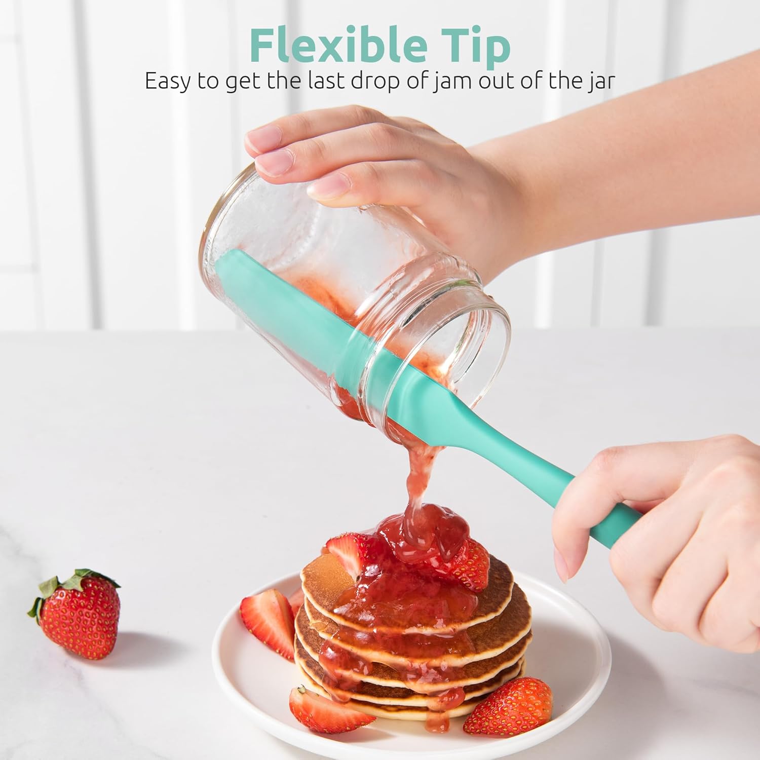 Skinny Silicone Jar Spatula: 600ºF Heat-Resistant Food-Grade 10in Long Narrow Sourdough Stirring Stick, Seamless Flexible Peanut Butter Spreader for Scraping Icing Bread Cream, Jam Aqua Sky