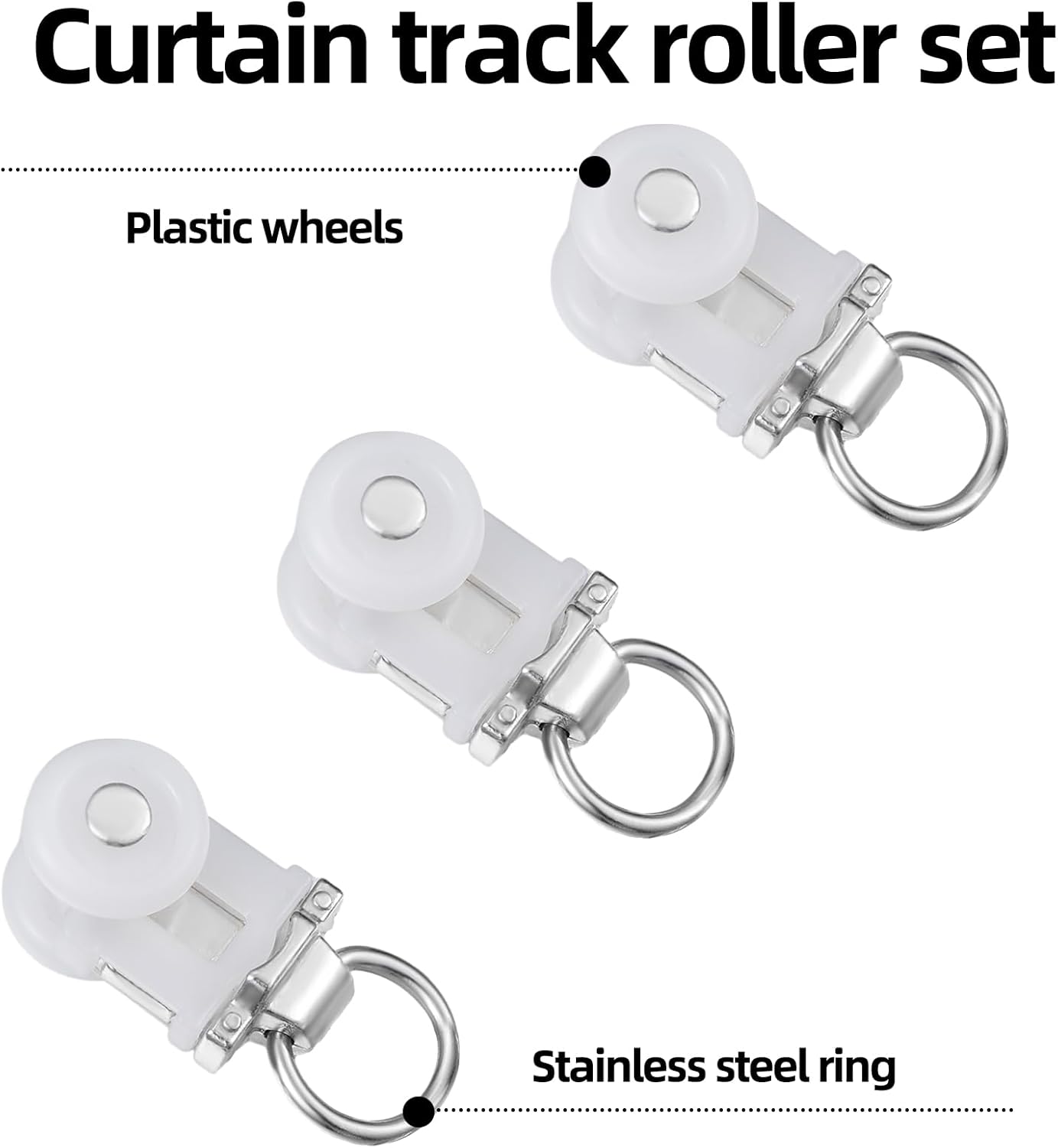 Curtain Track Roller Hooks Rail Pulleys Runners Plastic Ceiling Gliders Window Rod Dual Wheel Roller Carriers Mounted Curtain Track for Window Rail Rod Room Dividers 30 Pcs