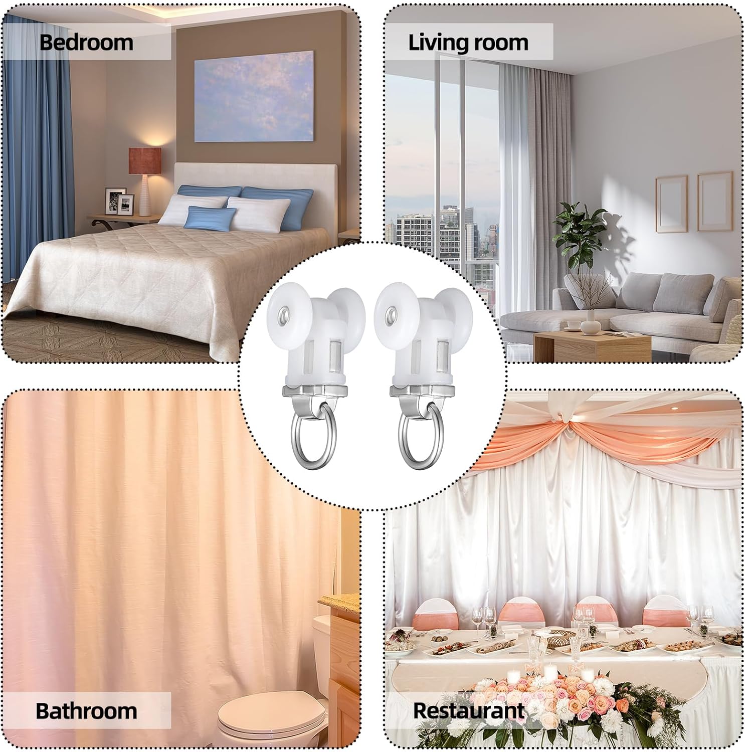 Curtain Track Roller Hooks Rail Pulleys Runners Plastic Ceiling Gliders Window Rod Dual Wheel Roller Carriers Mounted Curtain Track for Window Rail Rod Room Dividers 30 Pcs