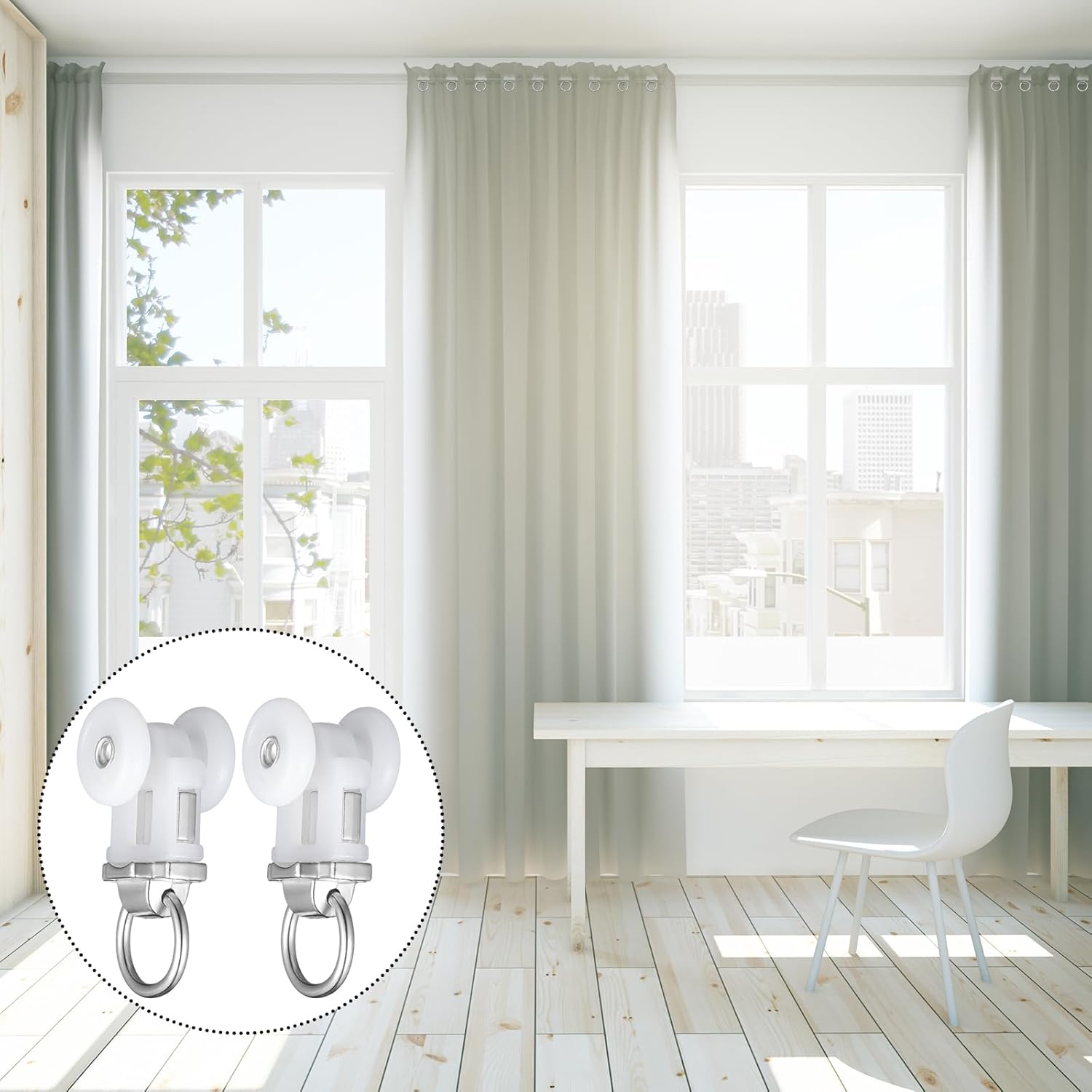 Curtain Track Roller Hooks Rail Pulleys Runners Plastic Ceiling Gliders Window Rod Dual Wheel Roller Carriers Mounted Curtain Track for Window Rail Rod Room Dividers 30 Pcs