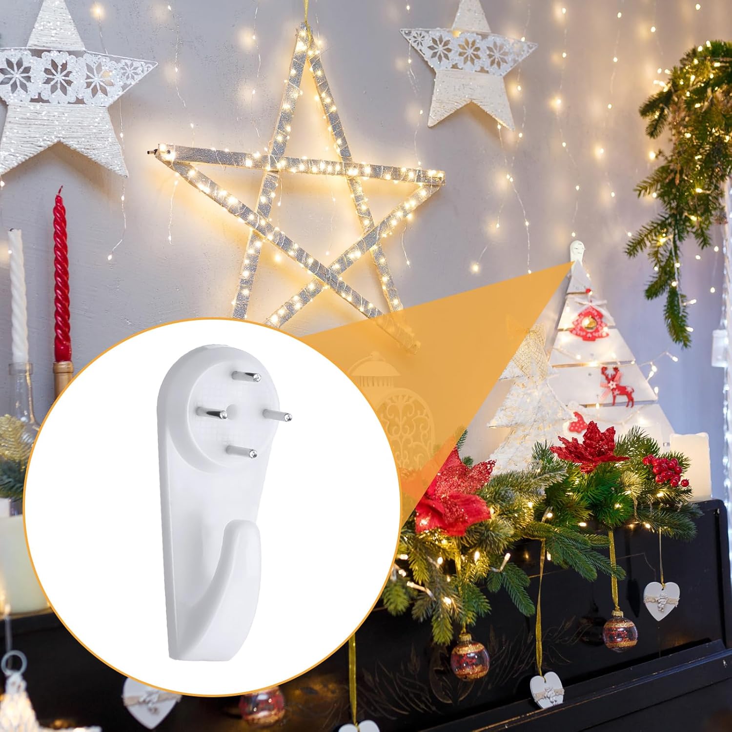 100 Pcs String Light Hooks Fairy Light Hooks No Drilling Invisible Heavy Duty Nail Hangers for Outdoor Brick Wall Hanging Spring Summer Holiday Party Decorations