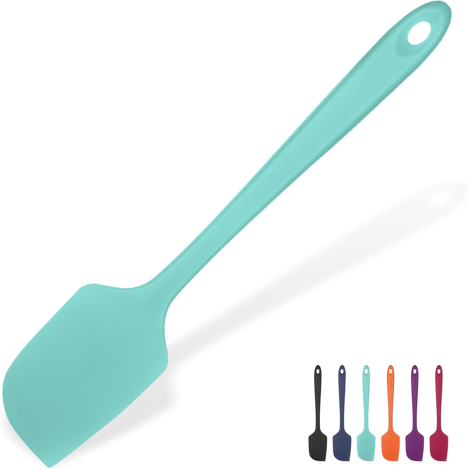 Heat Resistant Silicone Large Spatula: 600ºF High Heat Flexible 11.38in Silicon Mixing Stirring Cooking Scraping Baking Bowl Scraper Seamless Spreader for Kitchen Nonstick Cookware Aqua Sky