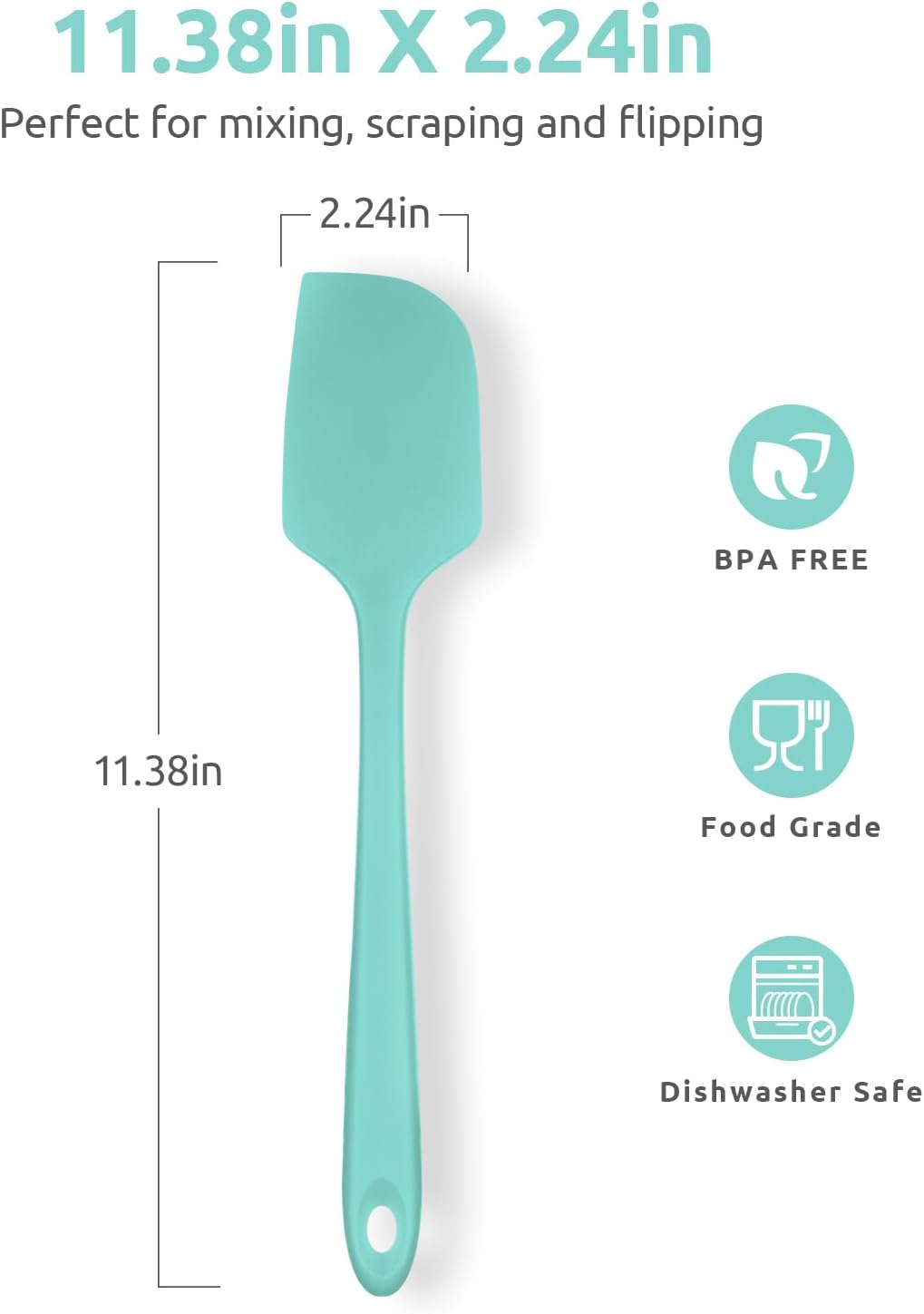 Heat Resistant Silicone Large Spatula: 600ºF High Heat Flexible 11.38in Silicon Mixing Stirring Cooking Scraping Baking Bowl Scraper Seamless Spreader for Kitchen Nonstick Cookware Aqua Sky