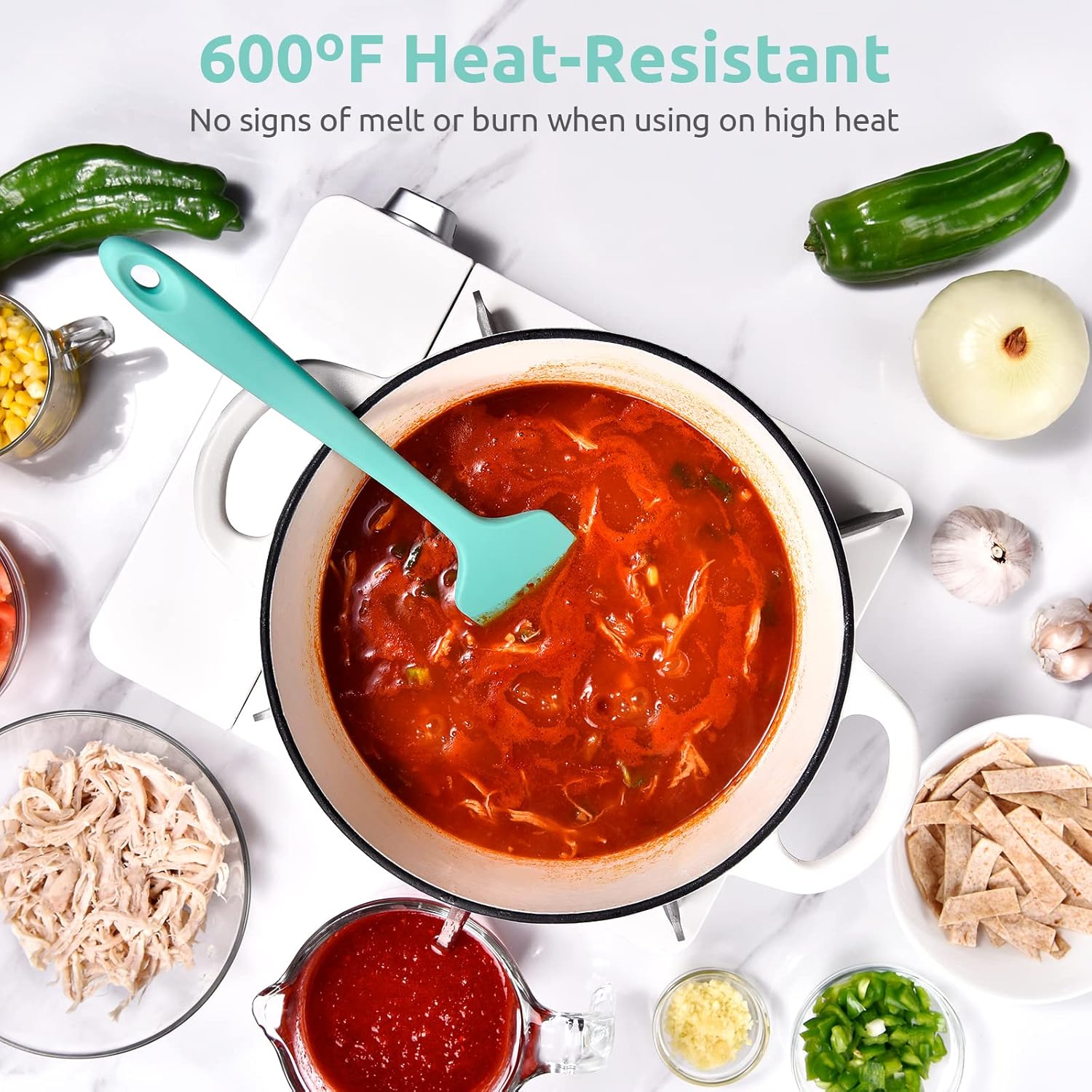 Heat Resistant Silicone Large Spatula: 600ºF High Heat Flexible 11.38in Silicon Mixing Stirring Cooking Scraping Baking Bowl Scraper Seamless Spreader for Kitchen Nonstick Cookware Aqua Sky
