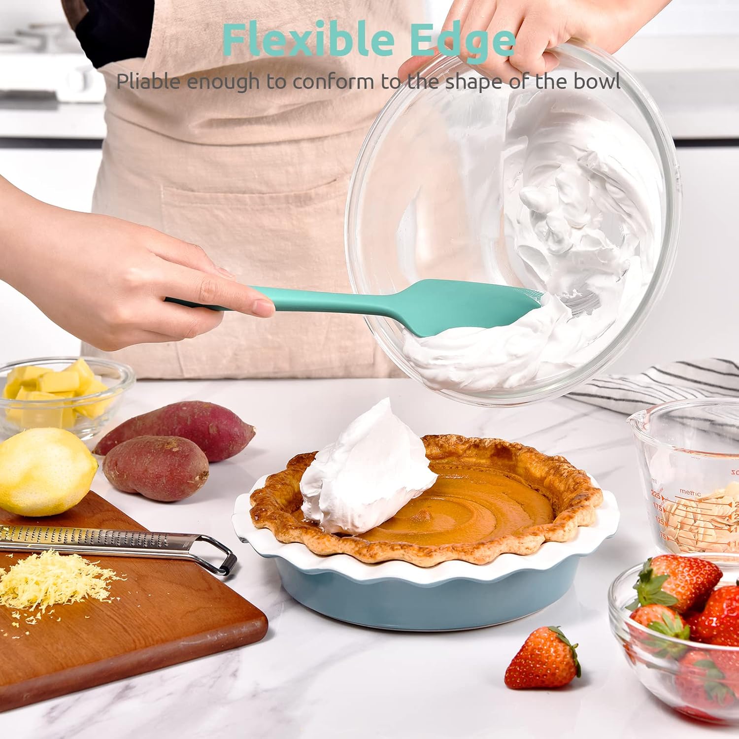 Heat Resistant Silicone Large Spatula: 600ºF High Heat Flexible 11.38in Silicon Mixing Stirring Cooking Scraping Baking Bowl Scraper Seamless Spreader for Kitchen Nonstick Cookware Aqua Sky