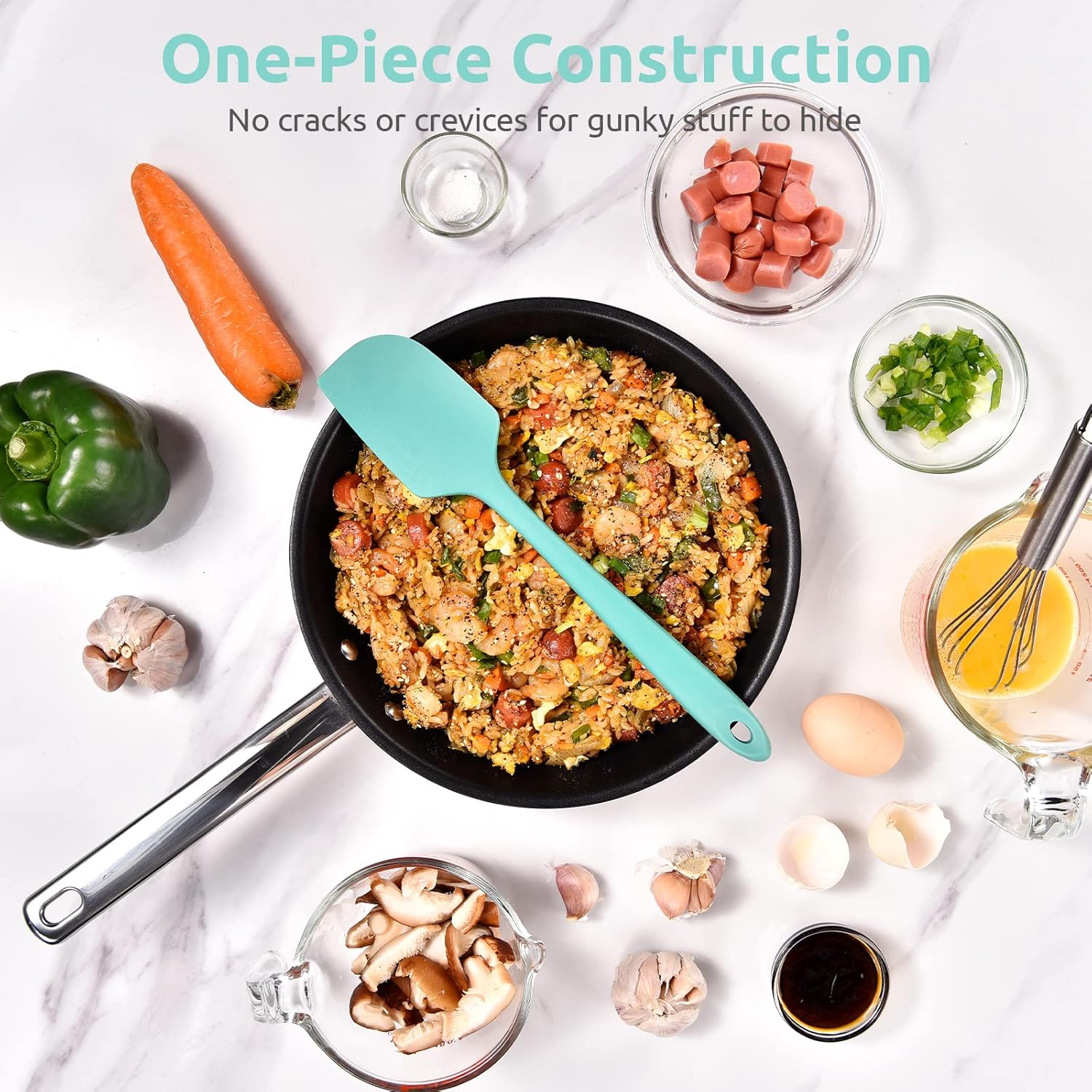Heat Resistant Silicone Large Spatula: 600ºF High Heat Flexible 11.38in Silicon Mixing Stirring Cooking Scraping Baking Bowl Scraper Seamless Spreader for Kitchen Nonstick Cookware Aqua Sky