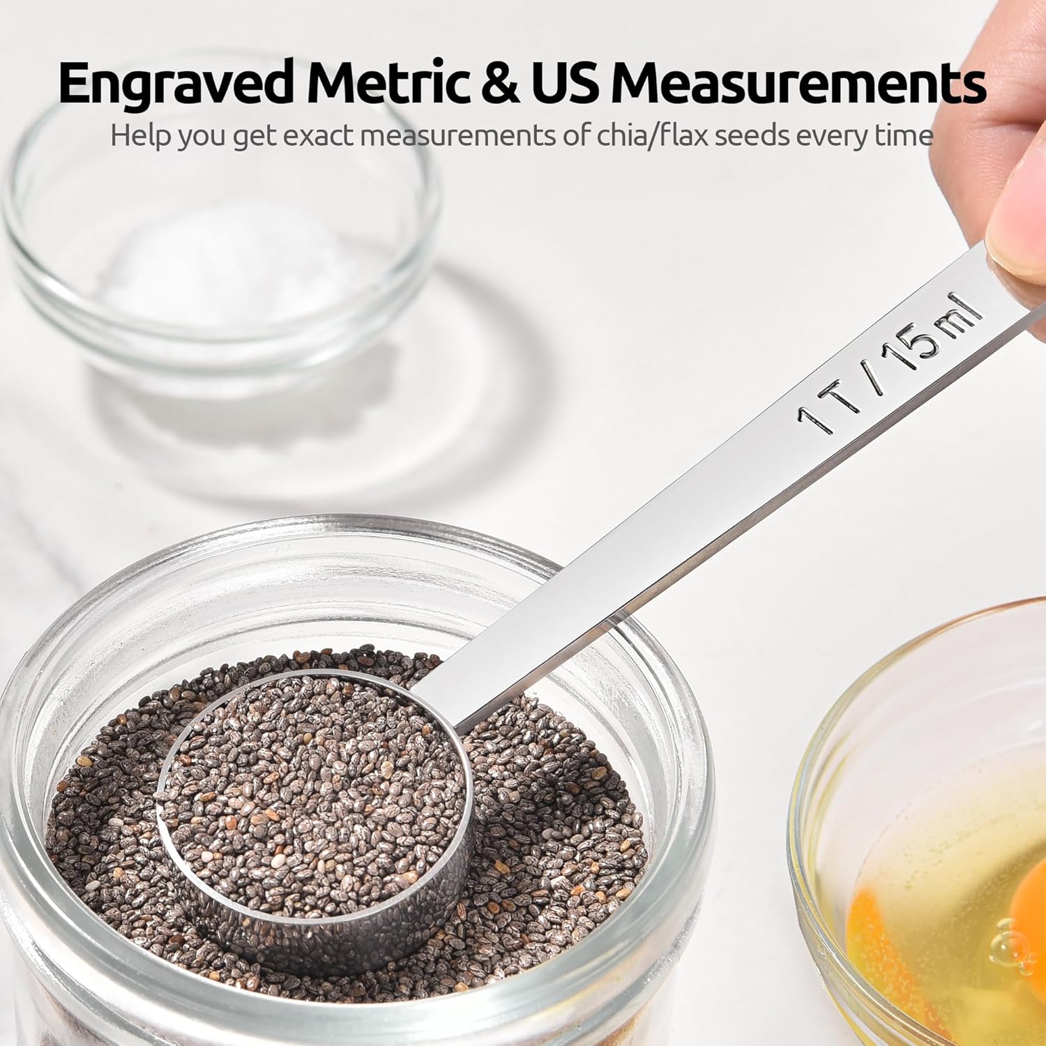Coffee Scoop 1 Tablespoon: 18/8 Stainless Steel Measuring Scooper for Ground Coffee, Bean, Powder, Espresso, 4.3in Long Handle Metal Measure Spoon for Canister, Jar 1Tbsp/15ml