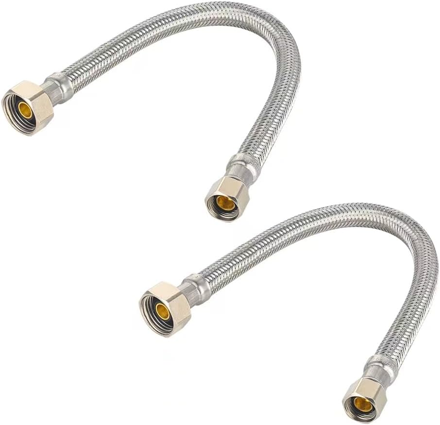 2-Pack Faucet Supply Lines, 1/2" FIP x 3/8" COMP Faucet Hose, 12-inch length Stainless Steel Braided Supply Line, HOSE043