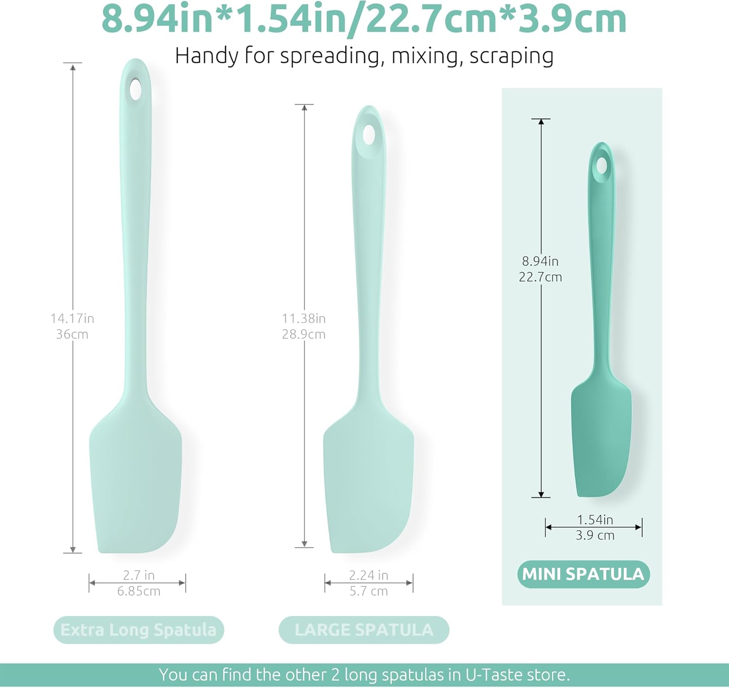 Small Mini Silicone Spatula: 9×2inch 600ºF Heat-Resistant Food-Grade Jar Scraper for Kitchen Use, Non-Stick Seamless Flexible Baking Utensil for Mixing, Scraping Jam in Bowl or Cup Aqua Sky