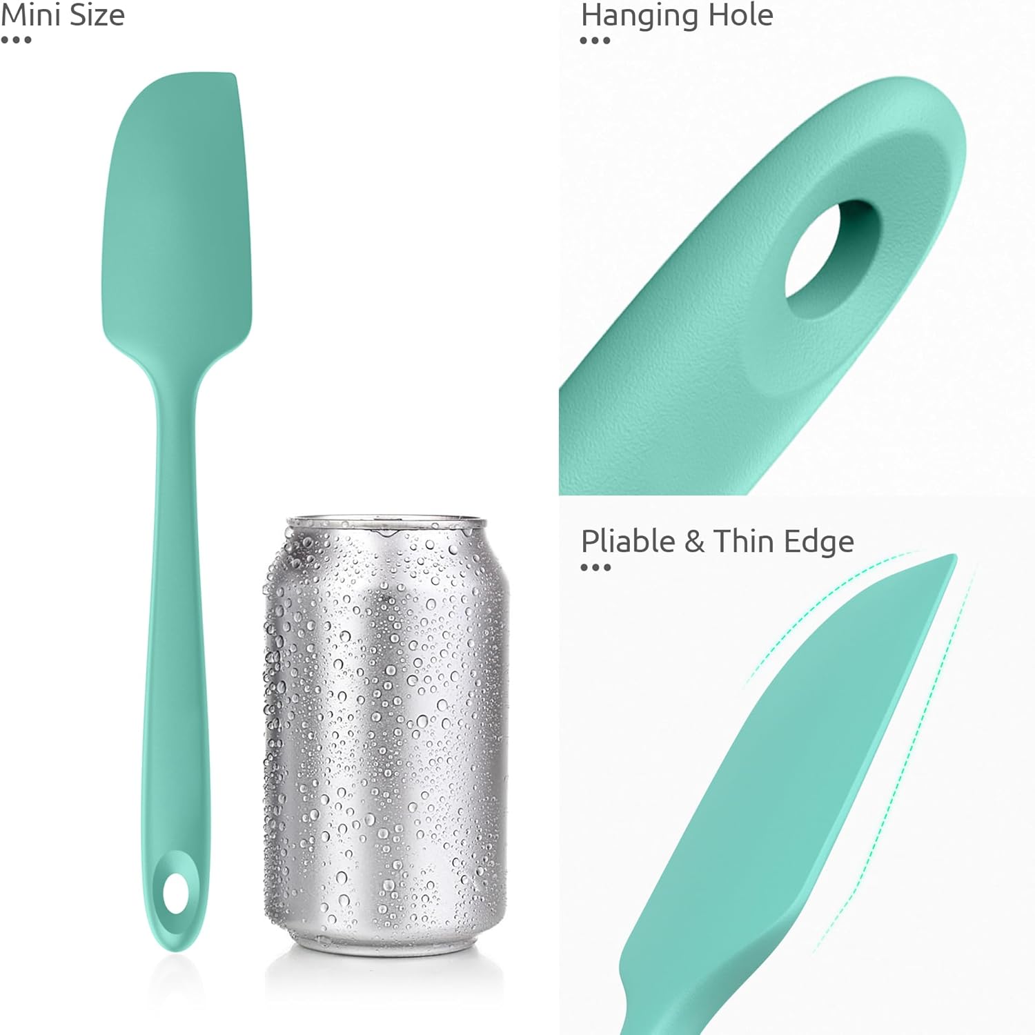 Small Mini Silicone Spatula: 9×2inch 600ºF Heat-Resistant Food-Grade Jar Scraper for Kitchen Use, Non-Stick Seamless Flexible Baking Utensil for Mixing, Scraping Jam in Bowl or Cup Aqua Sky