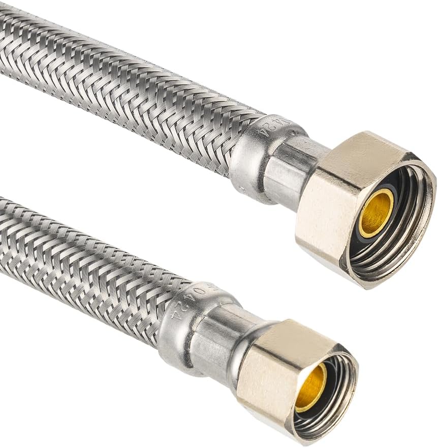 2-Pack Faucet Supply Lines, 1/2" FIP x 3/8" COMP Faucet Hose, 12-inch length Stainless Steel Braided Supply Line, HOSE043