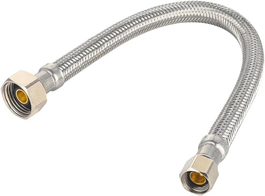 2-Pack Faucet Supply Lines, 1/2" FIP x 3/8" COMP Faucet Hose, 12-inch length Stainless Steel Braided Supply Line, HOSE043