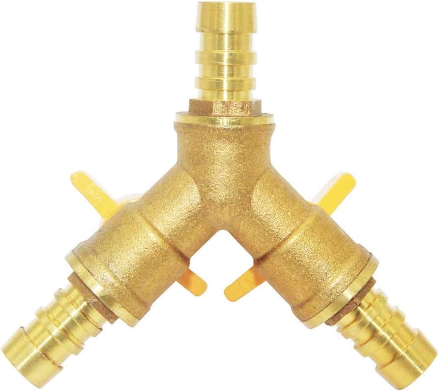 3 Way Shut Off Ball Valve, 3/8" Hose Barb 2 Switch Brass Y Shaped Valve