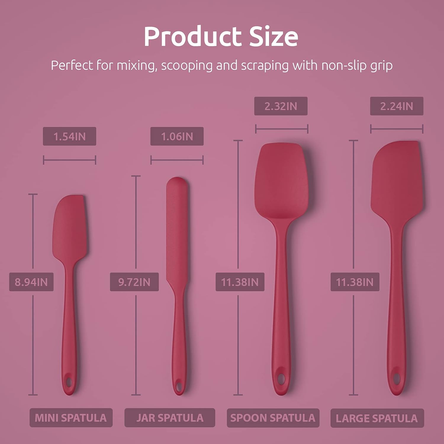 Silicone Spatula Set with 480 Degrees Fahrenheit Heat Resistant Red