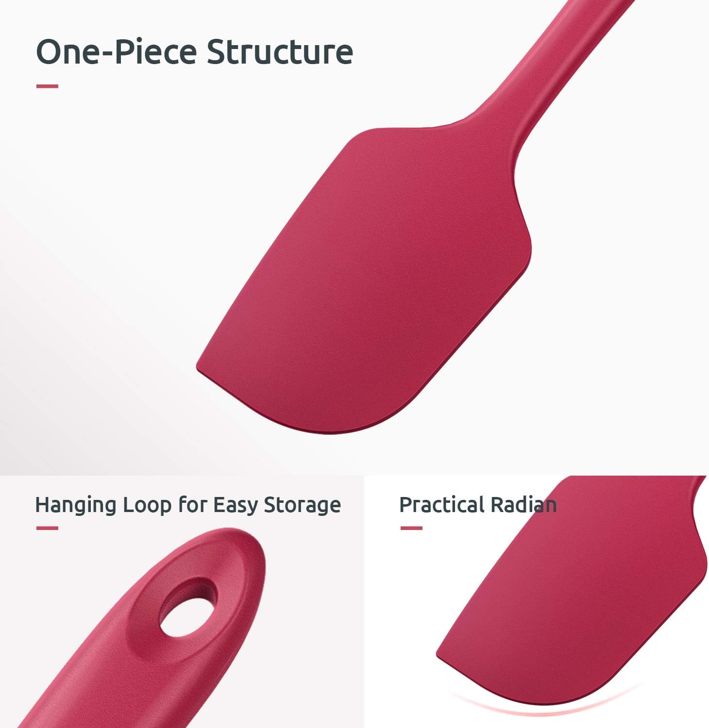 Silicone Spatula Set with 480 Degrees Fahrenheit Heat Resistant Red