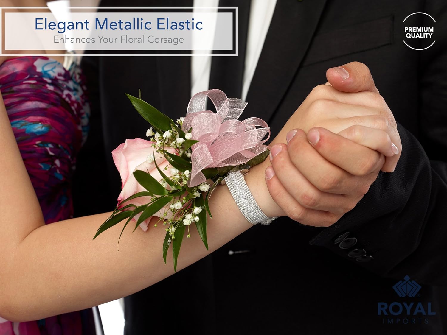 Silver/White Corsage Wrist Bands, Elastic Wristlets for Wedding Prom Flowers, Bulk Pack of 12