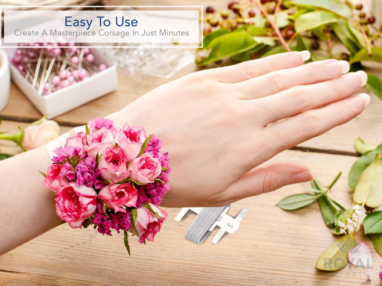 Silver/White Corsage Wrist Bands, Elastic Wristlets for Wedding Prom Flowers, Bulk Pack of 12