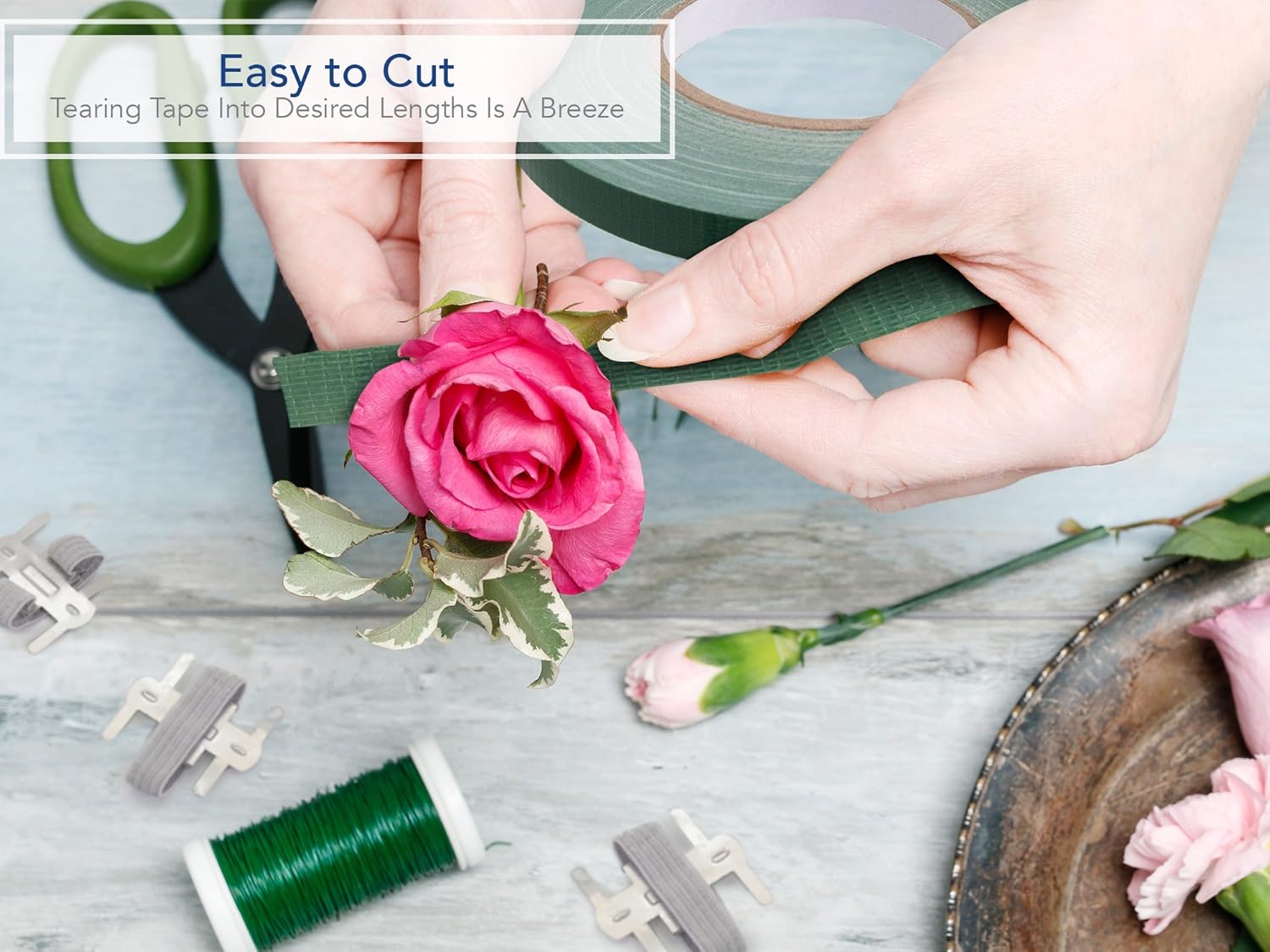 Floral Tape Green, Flower Stem Wrap Adhesive Waterproof Florist Tape for Decorative Bouquets Arranging and Crafts - 0.5" 60 Yd/180Ft - 1 Roll