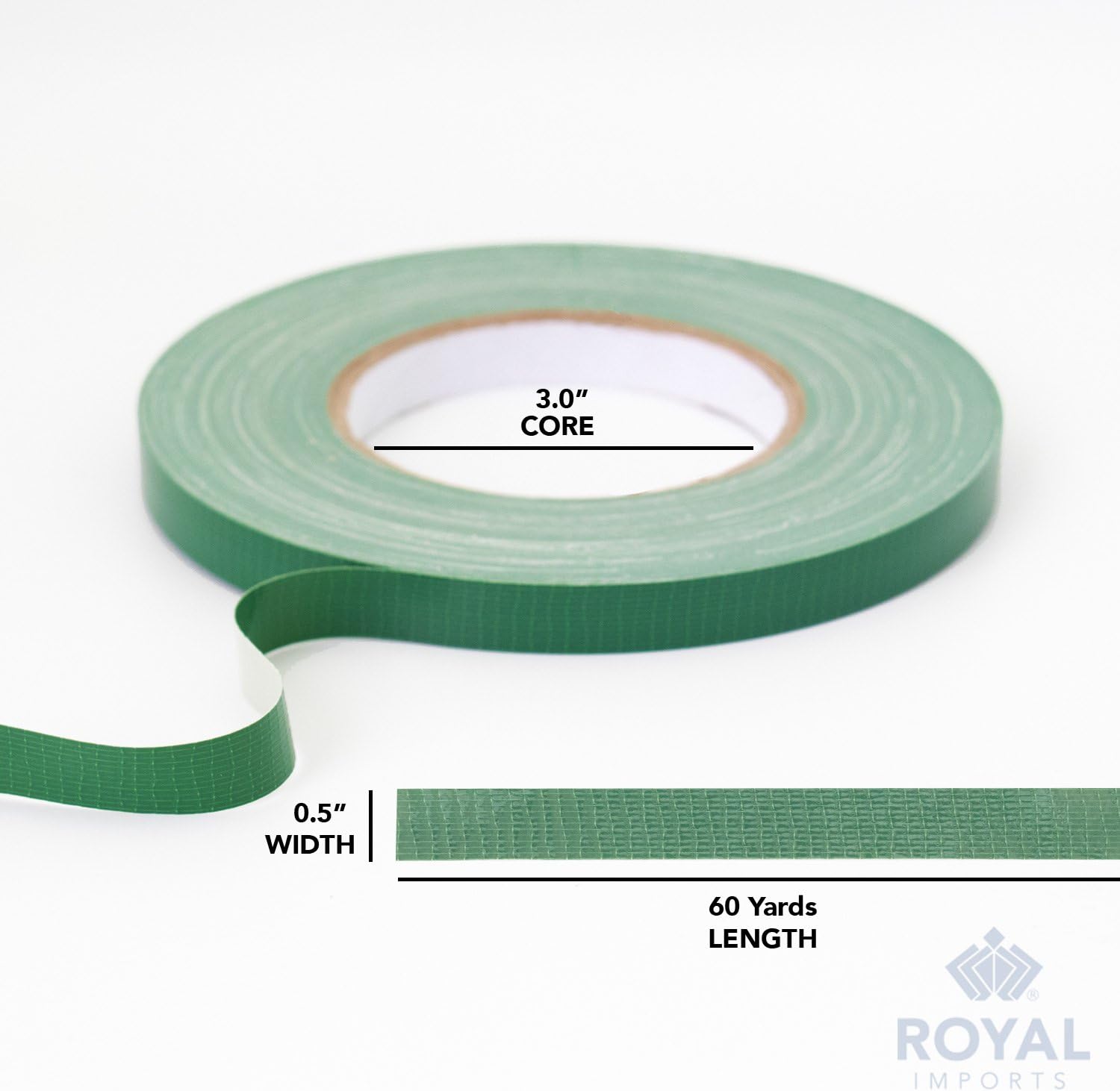 Floral Tape Green, Flower Stem Wrap Adhesive Waterproof Florist Tape for Decorative Bouquets Arranging and Crafts - 0.5" 60 Yd/180Ft - 1 Roll