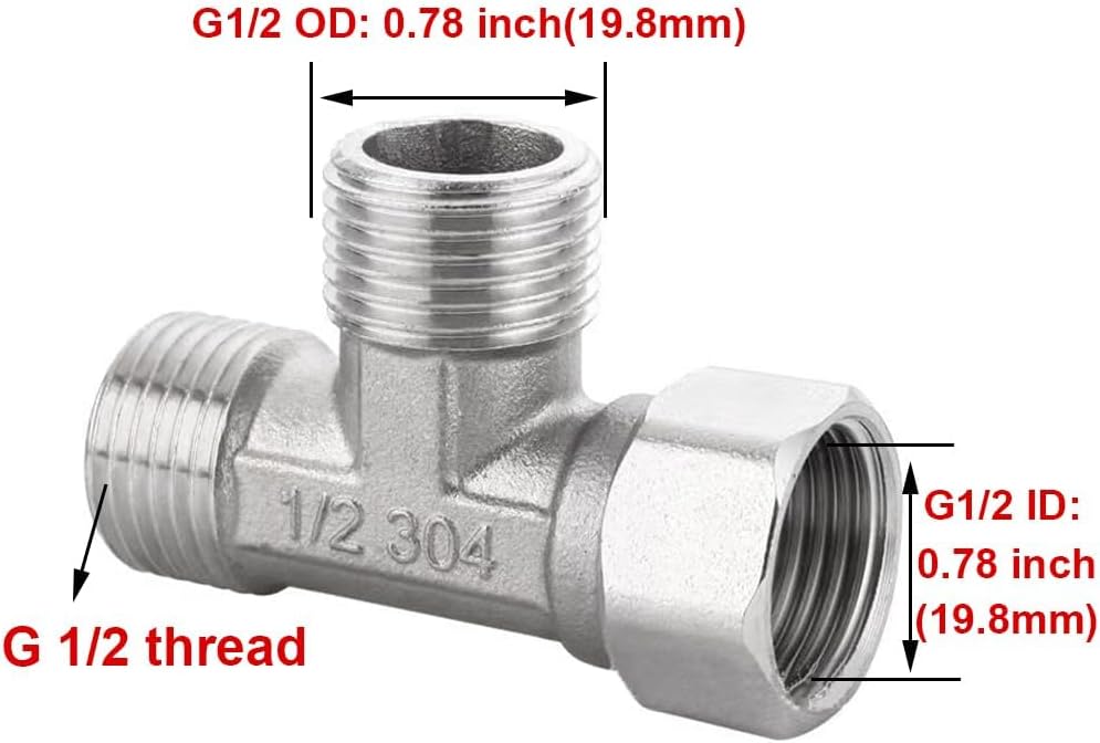 Stainless Steel 1/2" G 3 Way Diverter, Movable Cap Flexible Tee Connector for Angled Valve, Bidet, Sprayer, Shower Arm All 3 way is 1/2 G threaded!!, Thread ID/OD is 19.8MM/3/4"