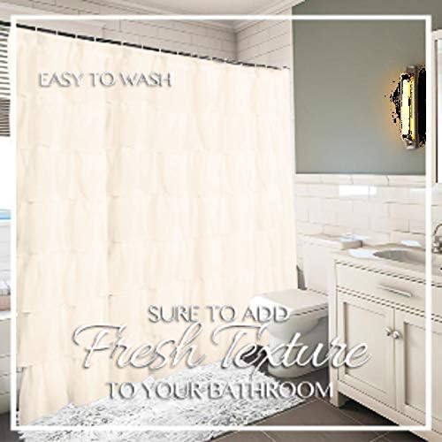 Gypsy Ruffled Shower Curtain, 100% Polyester Fabric Bathroom Drapes – Housewarming Gift - 70 Inch Wide by 72 Inch Long, Cream