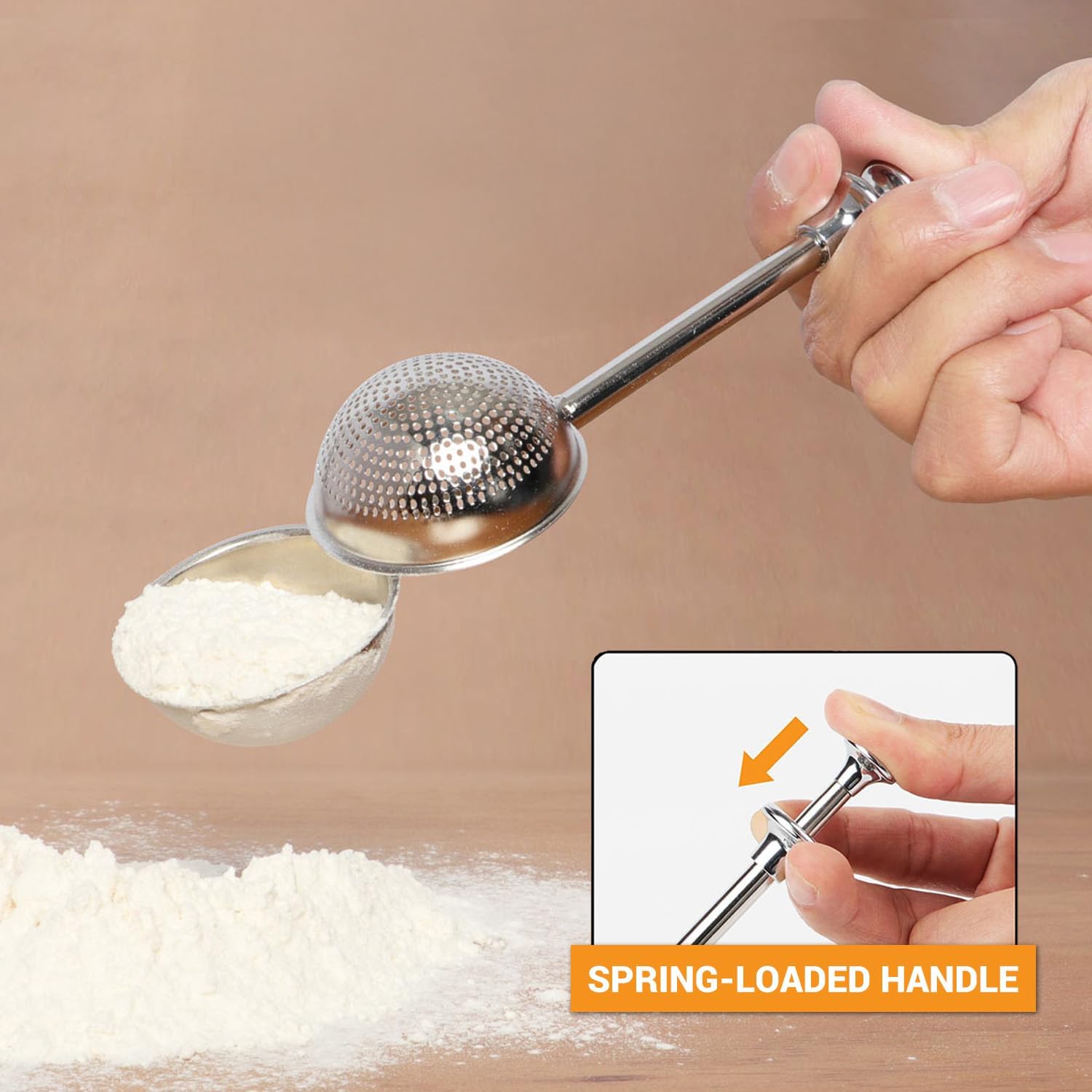 Flour Duster for Baking, One-Handed Operation, 304 Stainless Steel Powdered Sugar Shaker Duster, Pick Up and Dust Flour Sifter, Gift Package