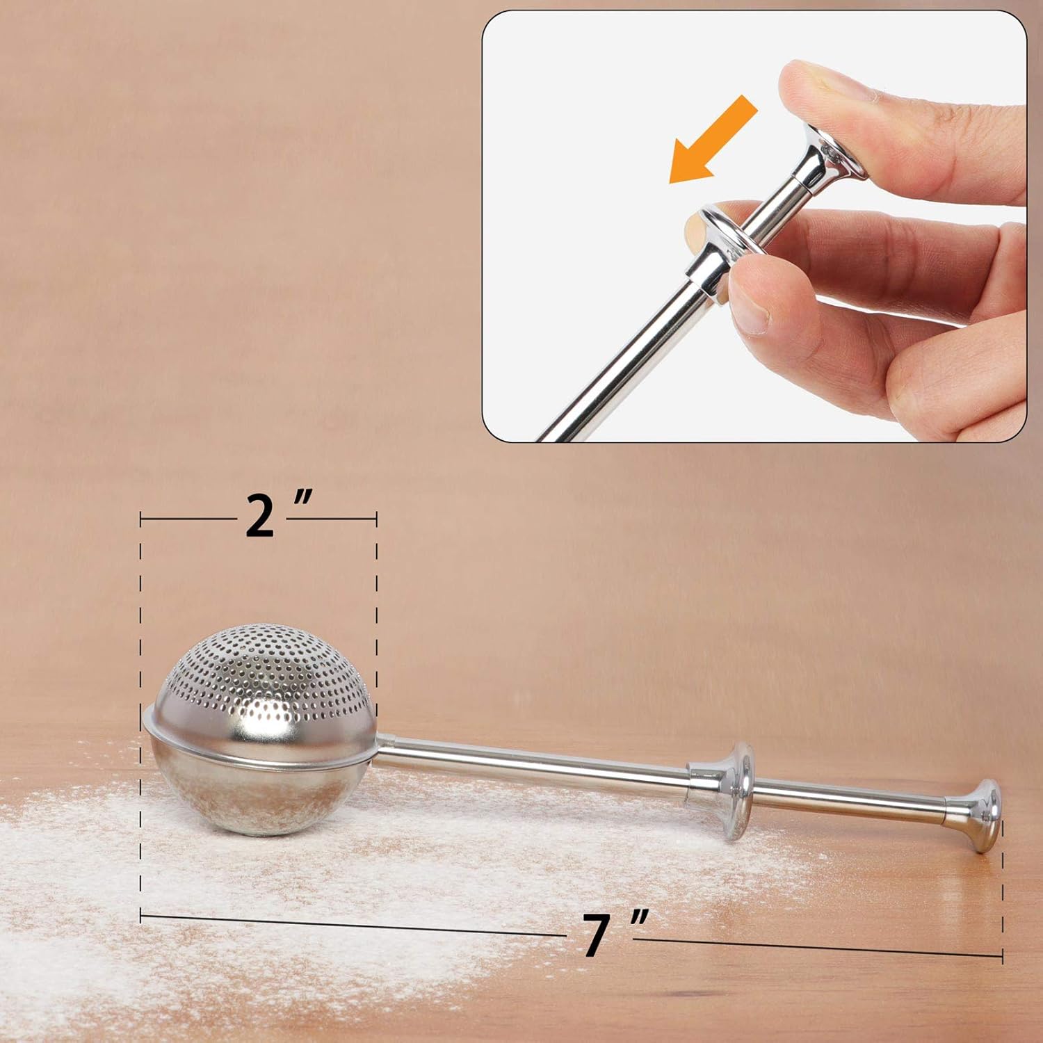Flour Duster for Baking, One-Handed Operation, 304 Stainless Steel Powdered Sugar Shaker Duster, Pick Up and Dust Flour Sifter, Gift Package