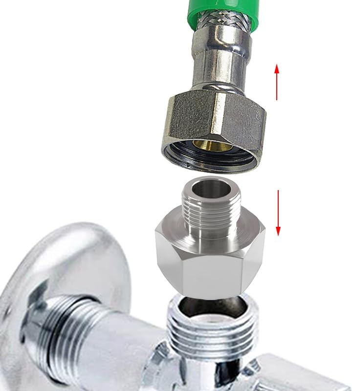 Brass Water Line Adapter 1/2" Female to 3/8" Male Reducer Hose Pipe Compression Fitting Kitchen Bathroom Faucet Supply Hose, Stop Valve Adapter, Pipe Connector With Rubber Washer Pack of 4