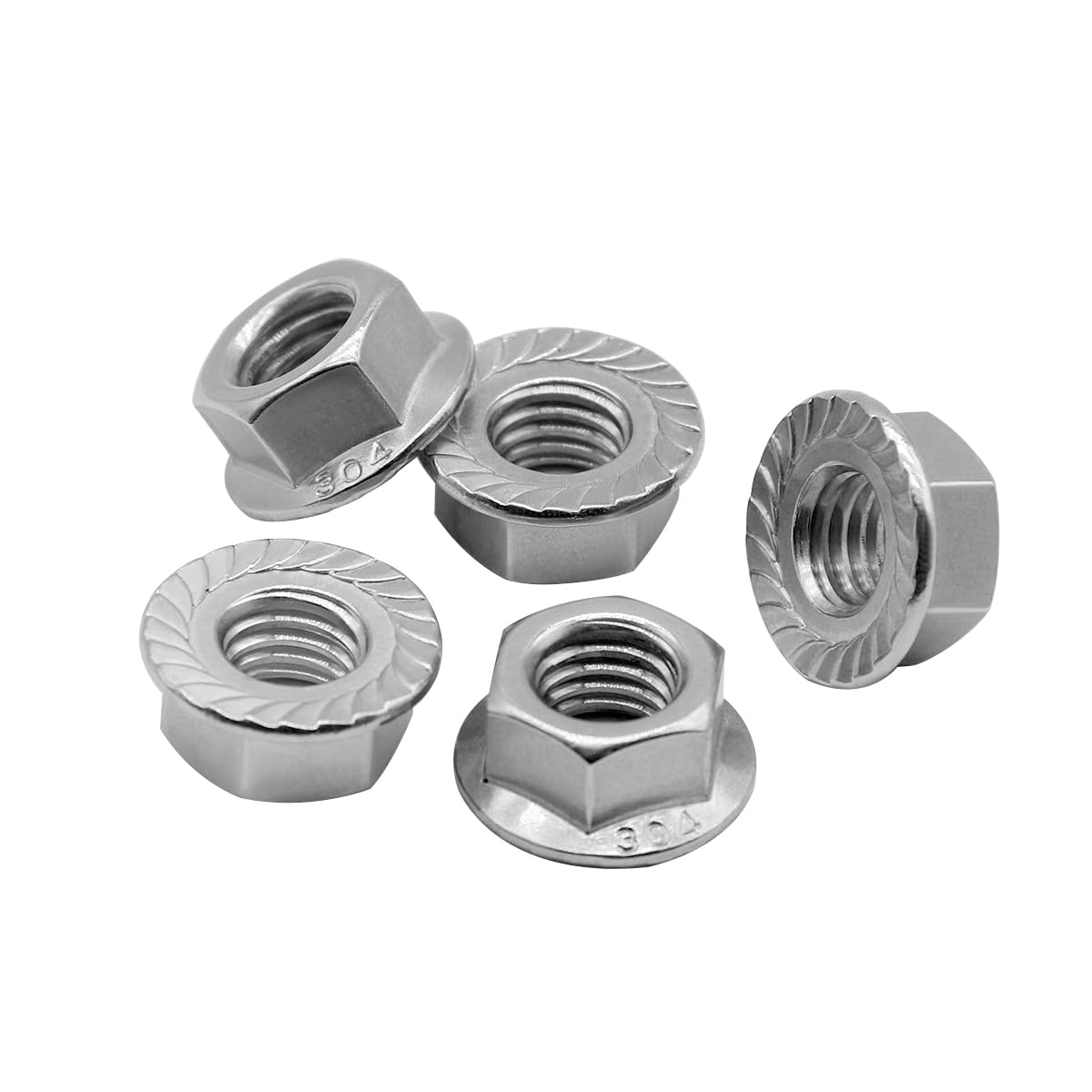 M5*0.8 Serrated Flange Hex Lock Nuts 304 Stainless Steel 18-8 Bright Finish 100PCS
