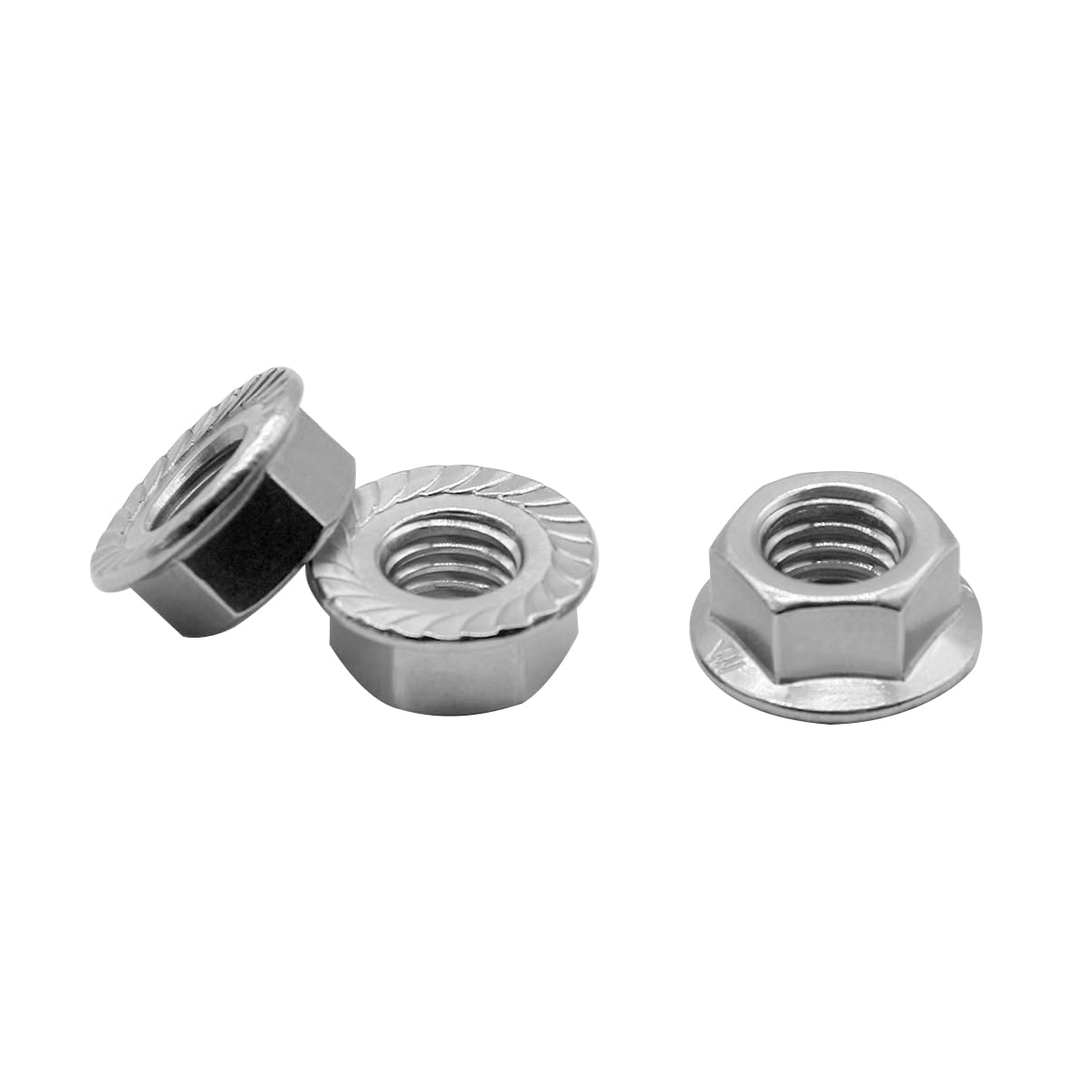 M5*0.8 Serrated Flange Hex Lock Nuts 304 Stainless Steel 18-8 Bright Finish 100PCS