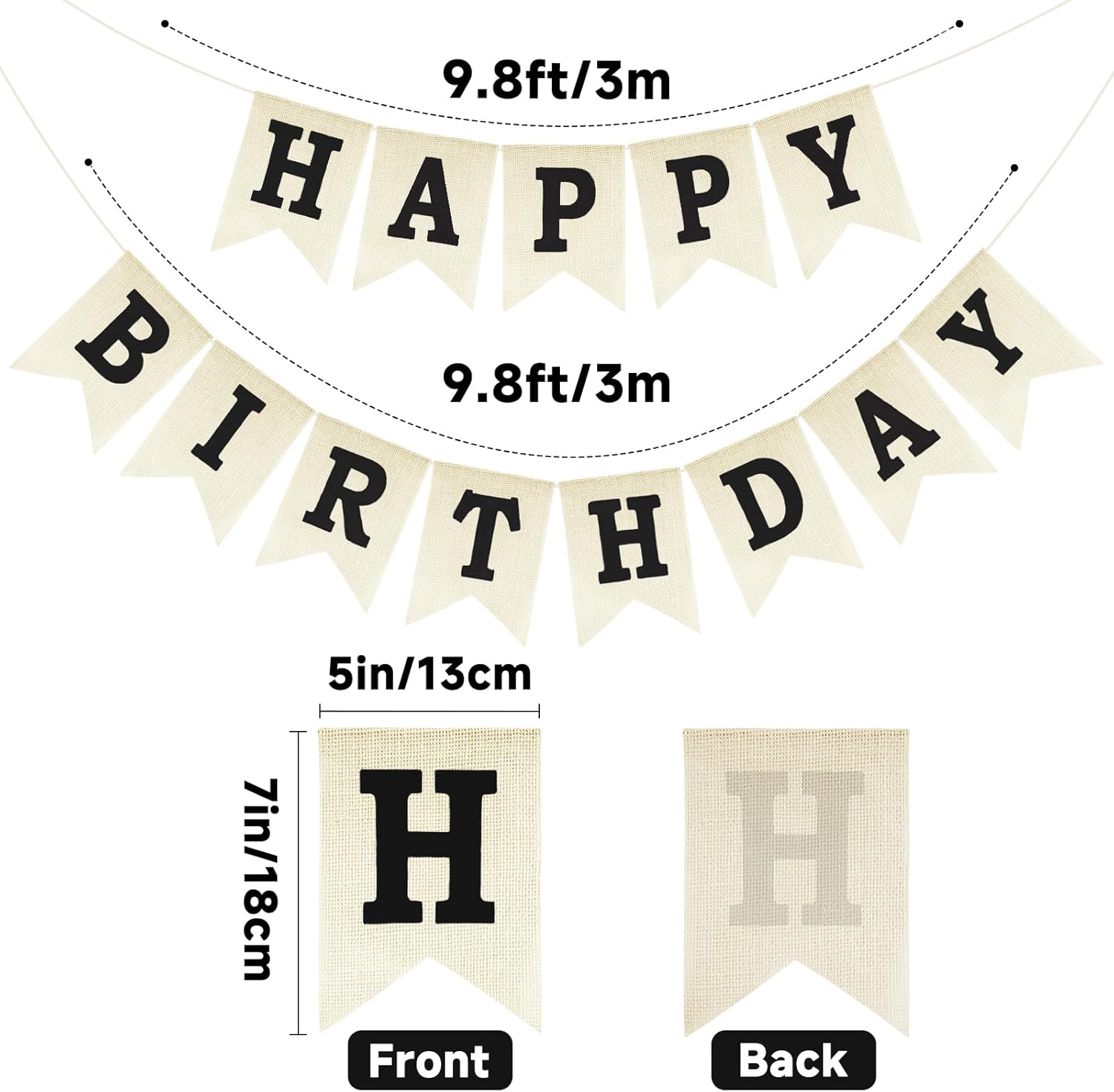 Happy Birthday Banner - NO DIY Black Burlap Happy Birthday Banner Sign Happy Birthdays Party Decoration Happy Birthdays Banners Bunting for Women Men Girl Boy Celebration Party Backdrops