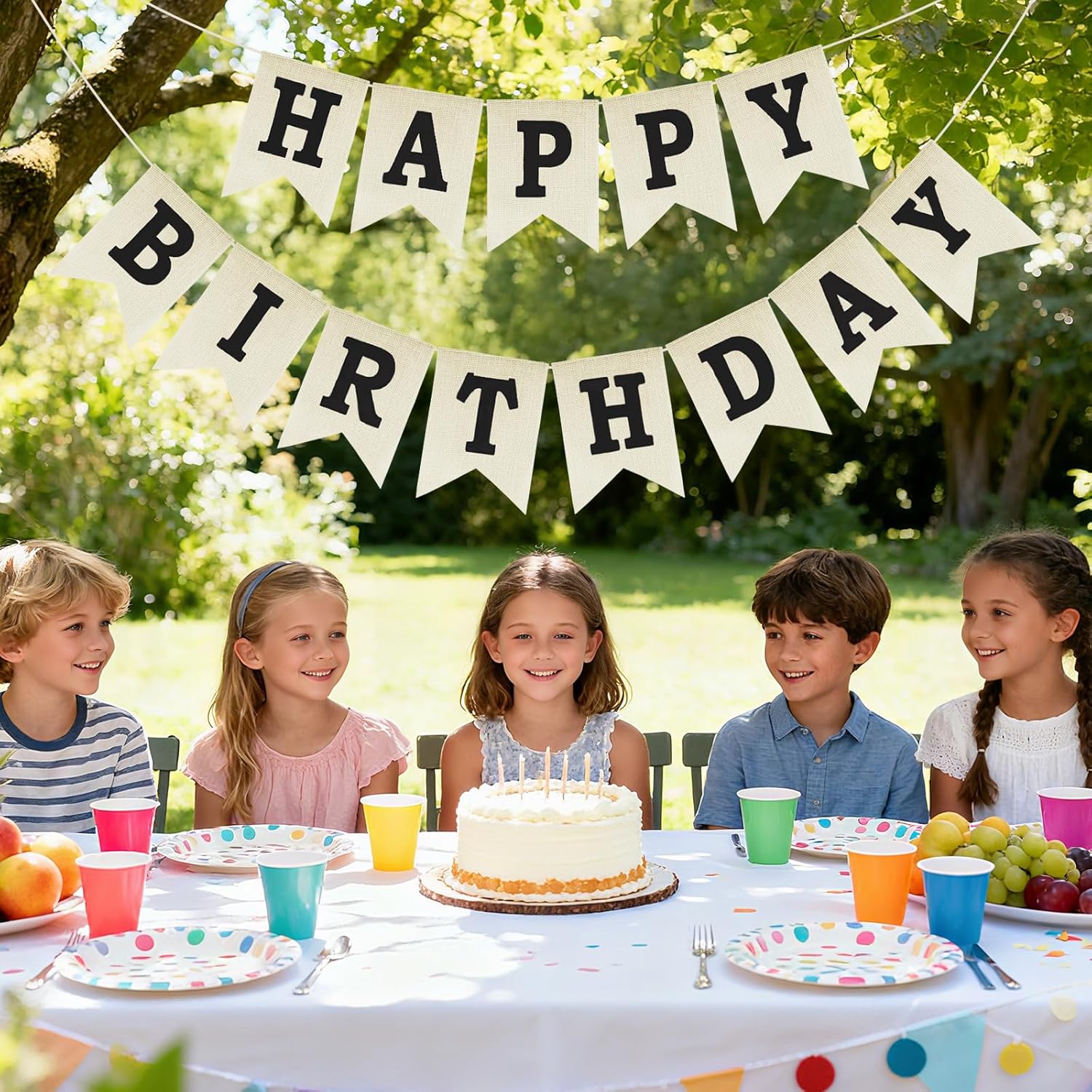Happy Birthday Banner - NO DIY Black Burlap Happy Birthday Banner Sign Happy Birthdays Party Decoration Happy Birthdays Banners Bunting for Women Men Girl Boy Celebration Party Backdrops