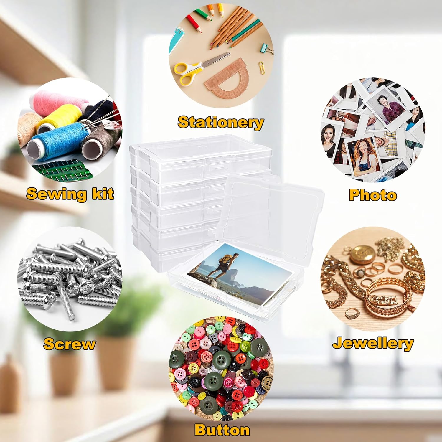 6Pcs Photo Storage Containers,Photo Storage Craft Keeper,4" x 6" Photo Storage Boxes,Plastic Photo Case for Cards,Stamps,Pictures,Photos,Scrapbooking 6