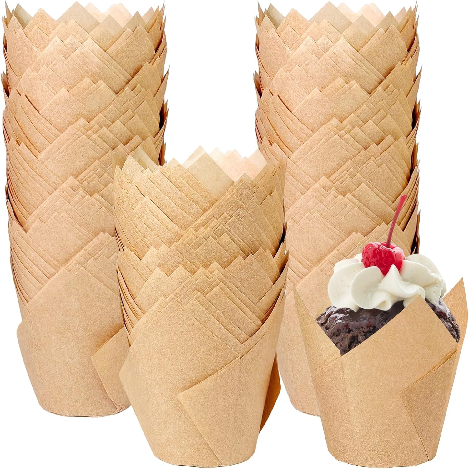 250Pcs Tulip Cupcake Liners,Parchment Paper Cupcake Liners,Muffin Liner for Baking in Standard Size,Cupcake Liner Paper for Party,Weeding,Birthday, Christmas,Valentines Natural