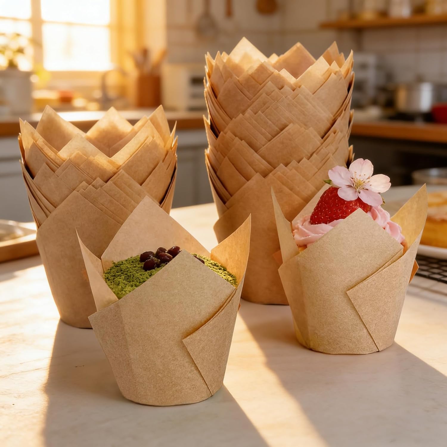 250Pcs Tulip Cupcake Liners,Parchment Paper Cupcake Liners,Muffin Liner for Baking in Standard Size,Cupcake Liner Paper for Party,Weeding,Birthday, Christmas,Valentines Natural