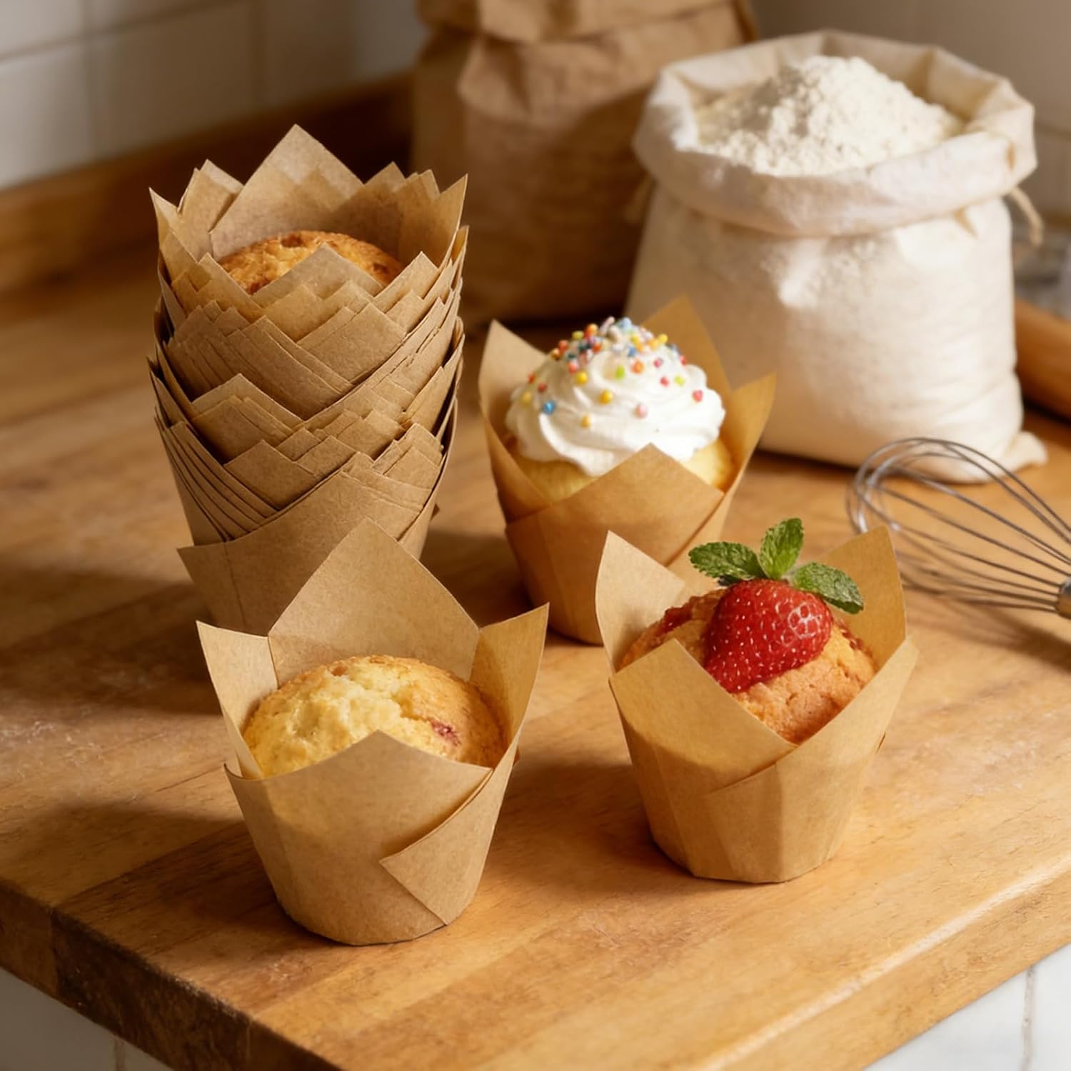 250Pcs Tulip Cupcake Liners,Parchment Paper Cupcake Liners,Muffin Liner for Baking in Standard Size,Cupcake Liner Paper for Party,Weeding,Birthday, Christmas,Valentines Natural