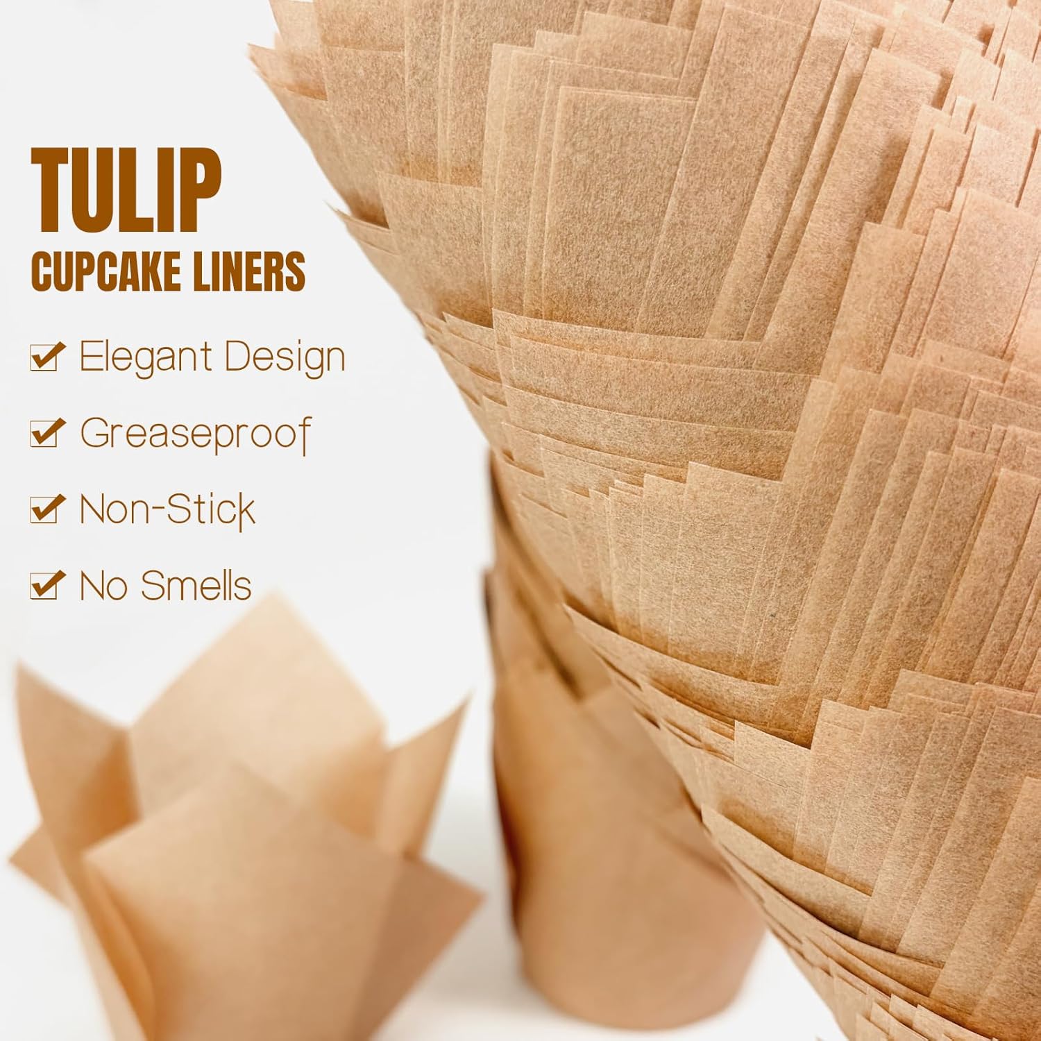 250Pcs Tulip Cupcake Liners,Parchment Paper Cupcake Liners,Muffin Liner for Baking in Standard Size,Cupcake Liner Paper for Party,Weeding,Birthday, Christmas,Valentines Natural
