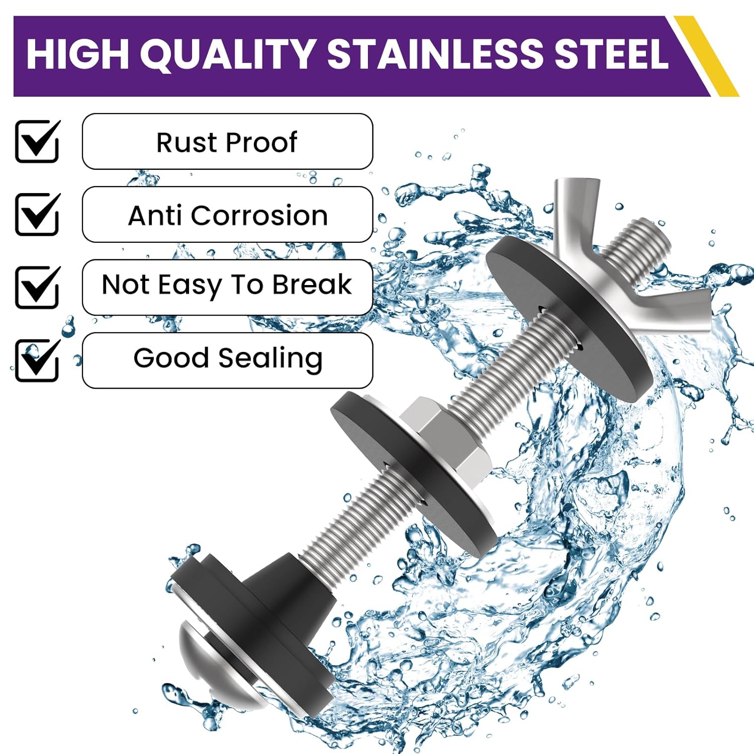 4 Pcs Universal Toilet Tank to Bowl Bolts Kit, Heavy Duty Stainless Steel Toilet Tank Bolts with Stainless and Rubber Washers Gasket for Toilet Mounting and Repair
