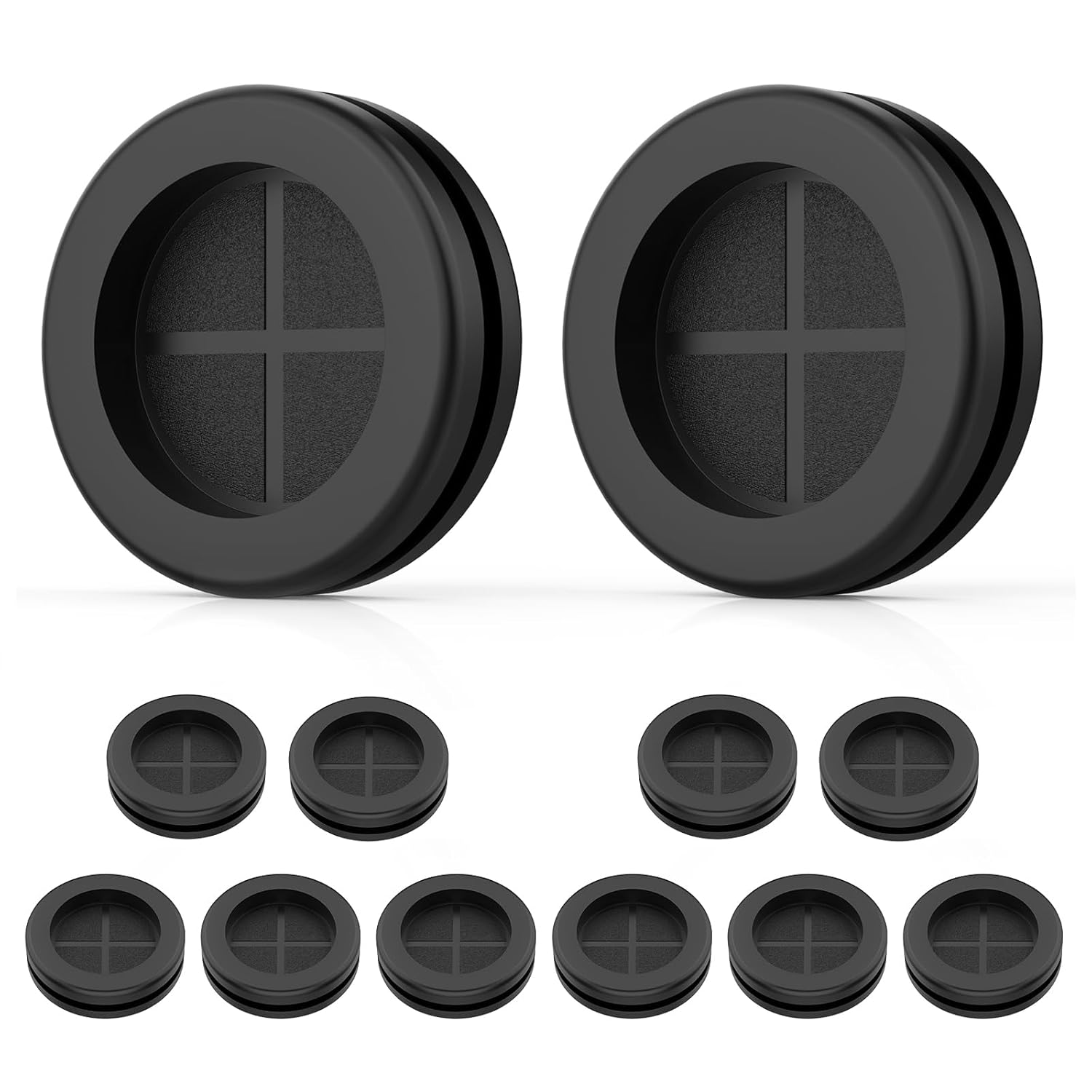 12 Pcs Rubber Grommets for Wiring, Double-Sided Rubber Plugs for 1-1/2" Drill Hole Dia, 1-3/16" ID Black Firewall Rubbers Grommets for Wire Protection 30mmx38mm