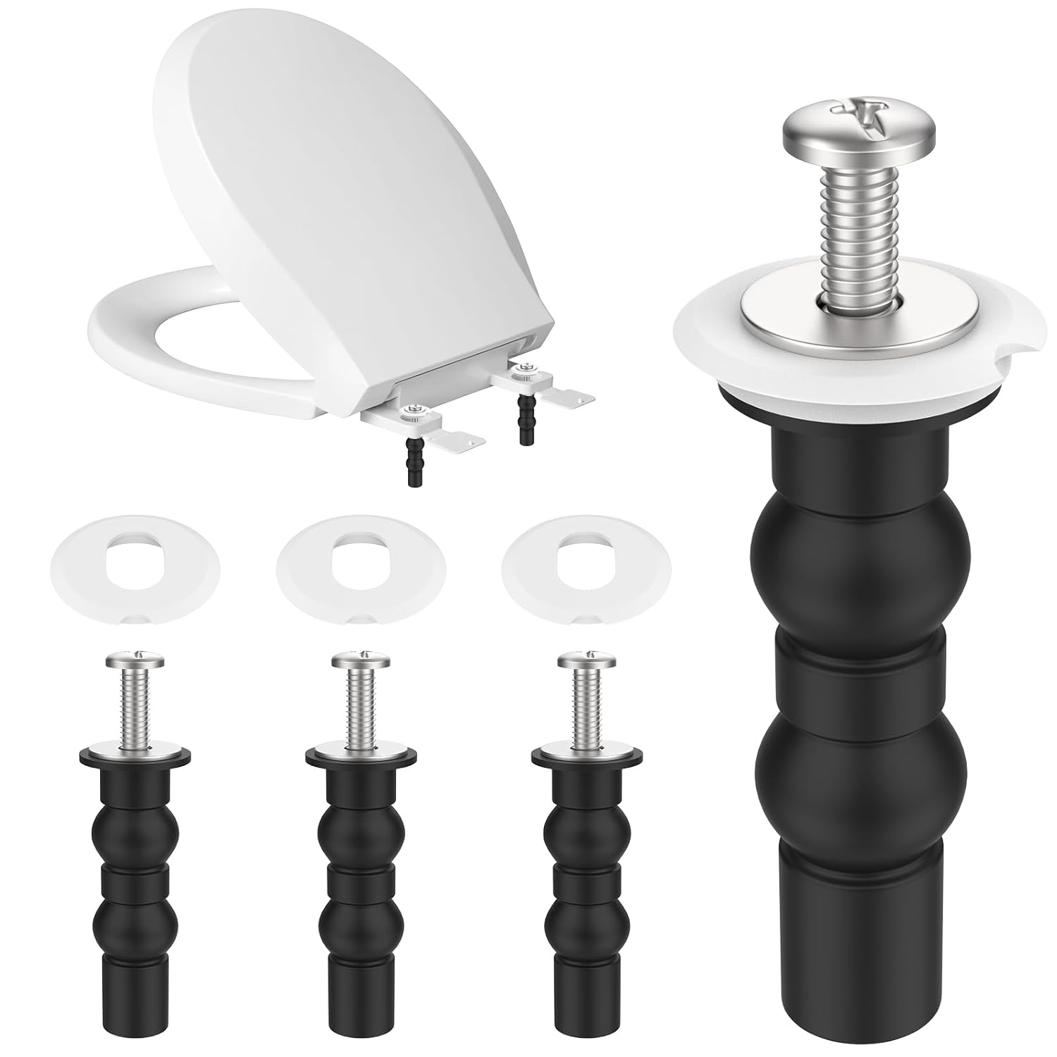 4Pcs Toilet Seat Screws Replacement, Stainless Steel Top Mount Hinges with Expanding Rubber Bolts & Washers, Universal Fit for American Standard Toilet Seat Bolts