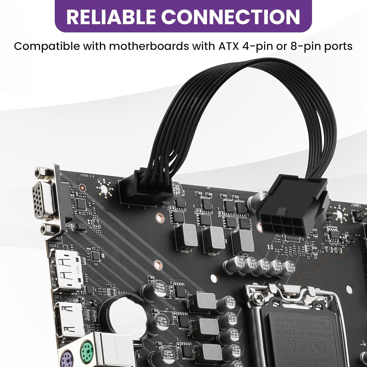 2 Pack CPU 8 Pin ATX Power Extension Cable, EPS 8 PIN Male 4+4 to 8 PIN Female Power Extension Cable for Motherboard, 9 Inch