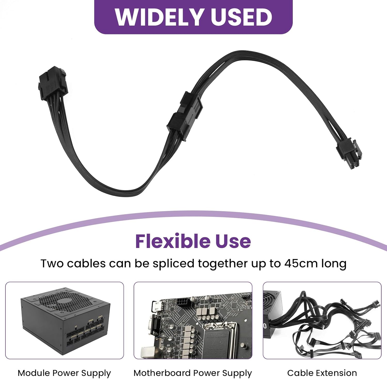 2 Pack CPU 8 Pin ATX Power Extension Cable, EPS 8 PIN Male 4+4 to 8 PIN Female Power Extension Cable for Motherboard, 9 Inch